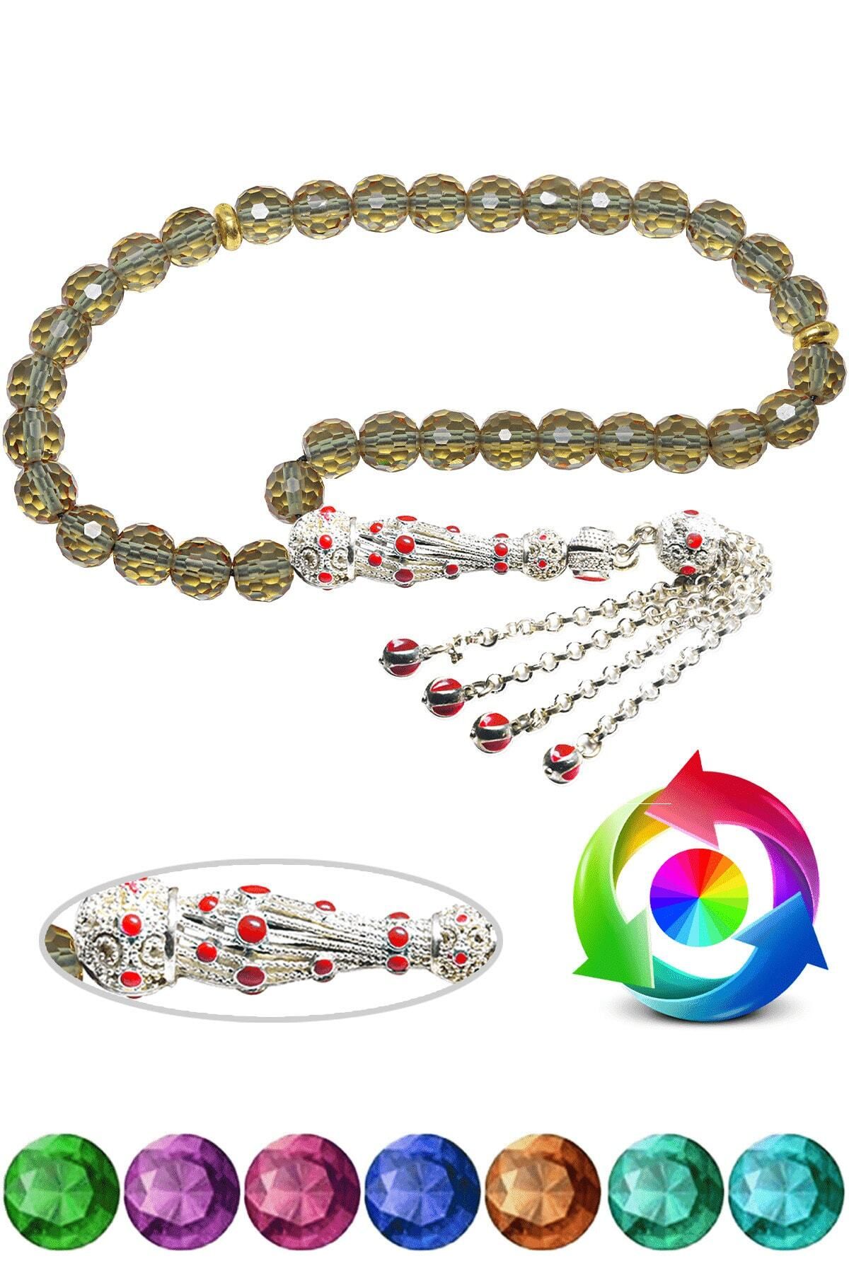 Sertifikalı Ortam Işığına Göre 7 Renk Değiştiren Doğal Diaspor Sultanit Sultan Zultanit Taşı Tesbih Kırmızı Mineli Telkari Püsküllü