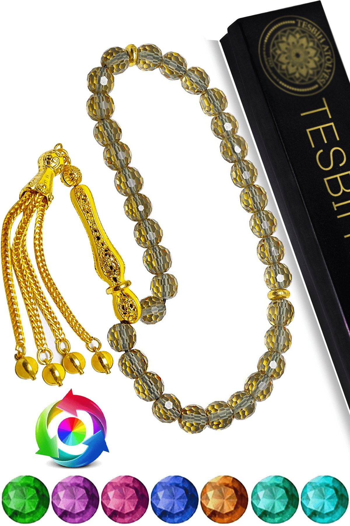 Sertifikalı Ortam Işığına Göre 7 Renk Değiştiren Doğal Diaspor Sultanit Sultan Zultanit Taşı Tesbih Sarı Mineli Telkari Püsküllü