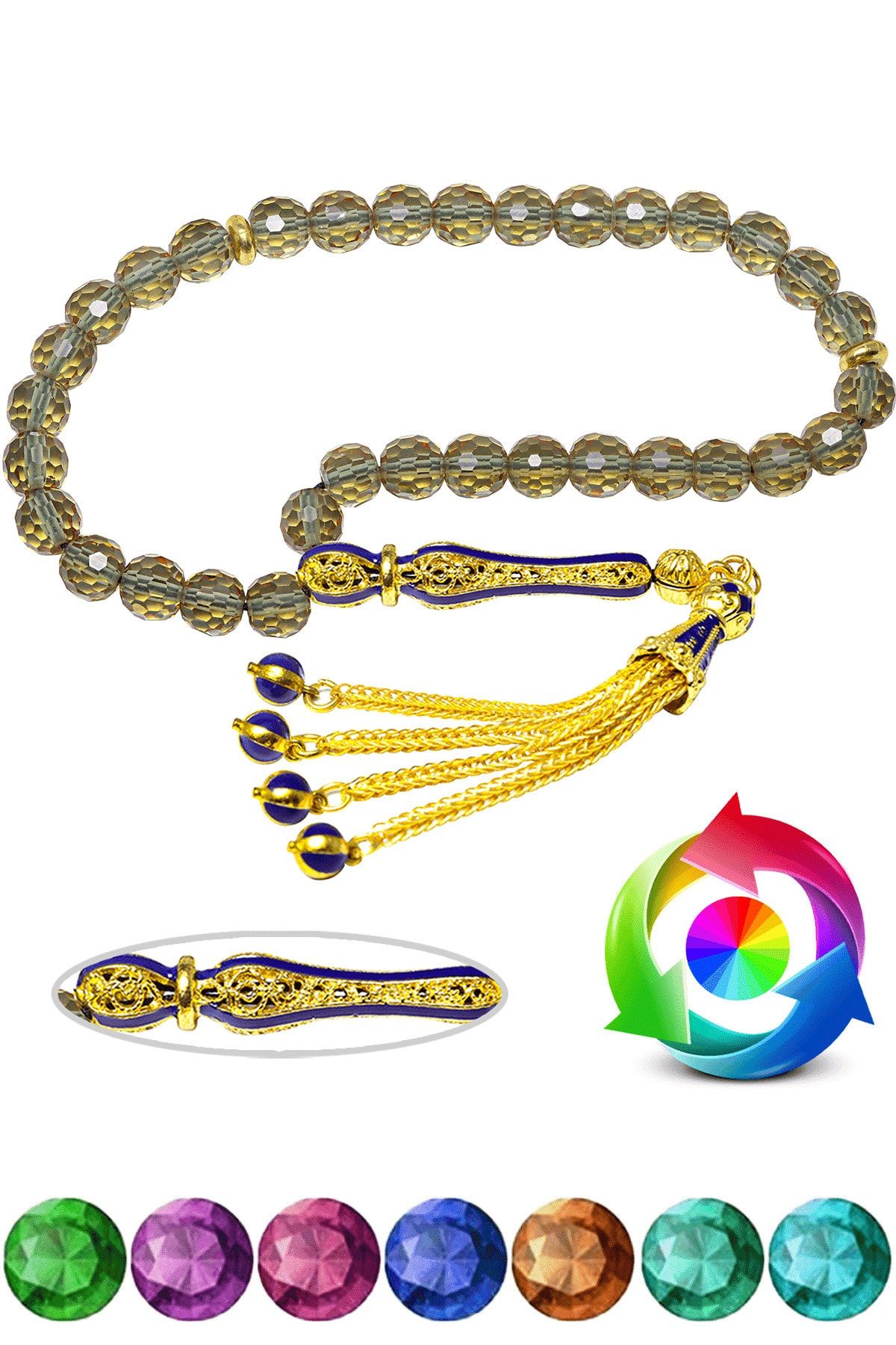 Sertifikalı Ortam Işığına Göre 7 Renk Değiştiren Doğal Diaspor Sultanit Sultan Zultanit Taşı Tesbih Yeşil Mineli Telkari Püsküllü