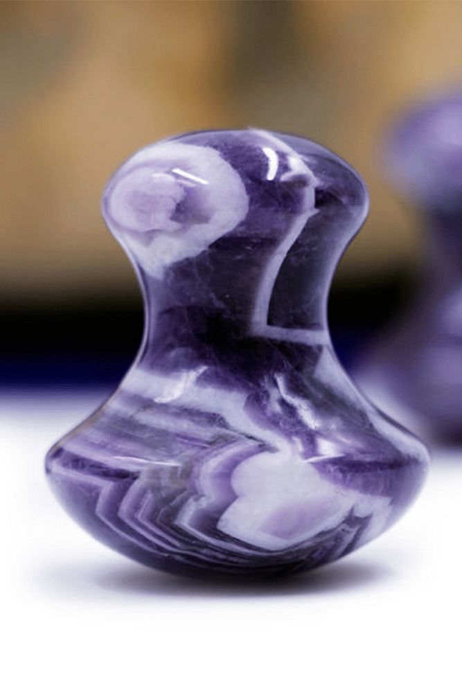 Mantar Kesim Gua Sha Ametist Taşı - Vücut Ve Yüz Cilt Masaj Taşı