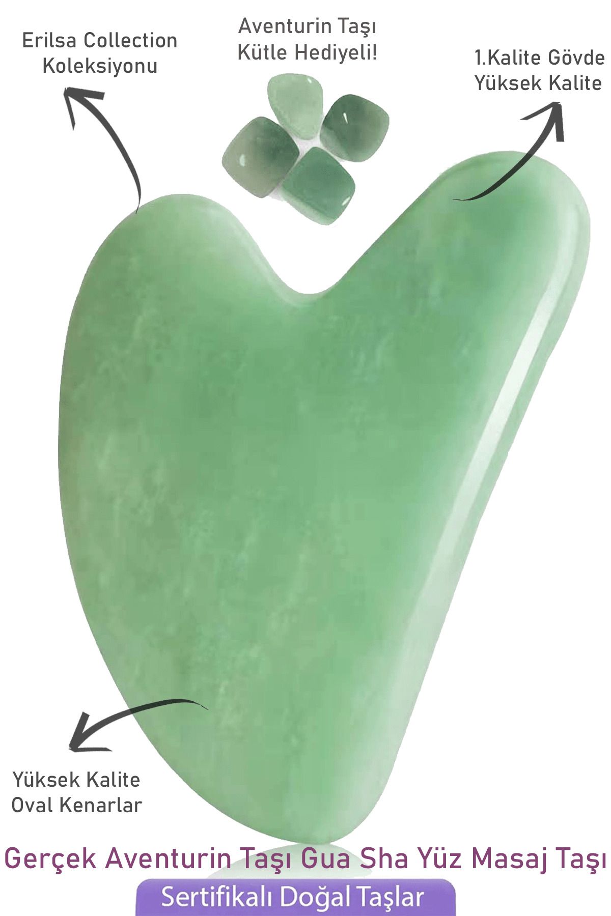 Sertifikalı Aventurin Taşı Gua Sha - Yüz Masaj Taşı Doğal Yeşil Renk
