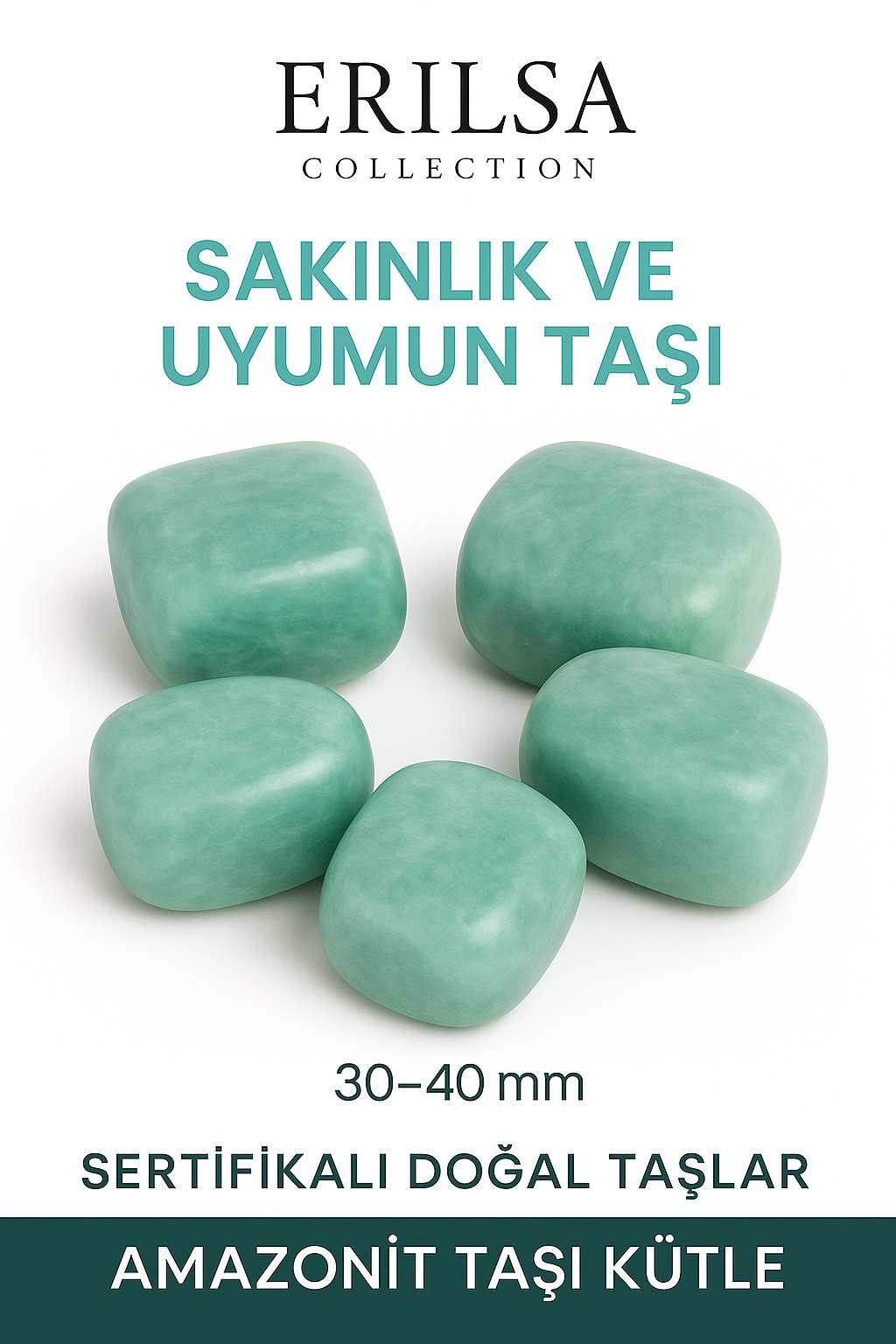 Sertifikalı Tamburlanmış Amazonit Taşı Kütle – El Taşı İç Huzur ve Duygusal Denge Taşı