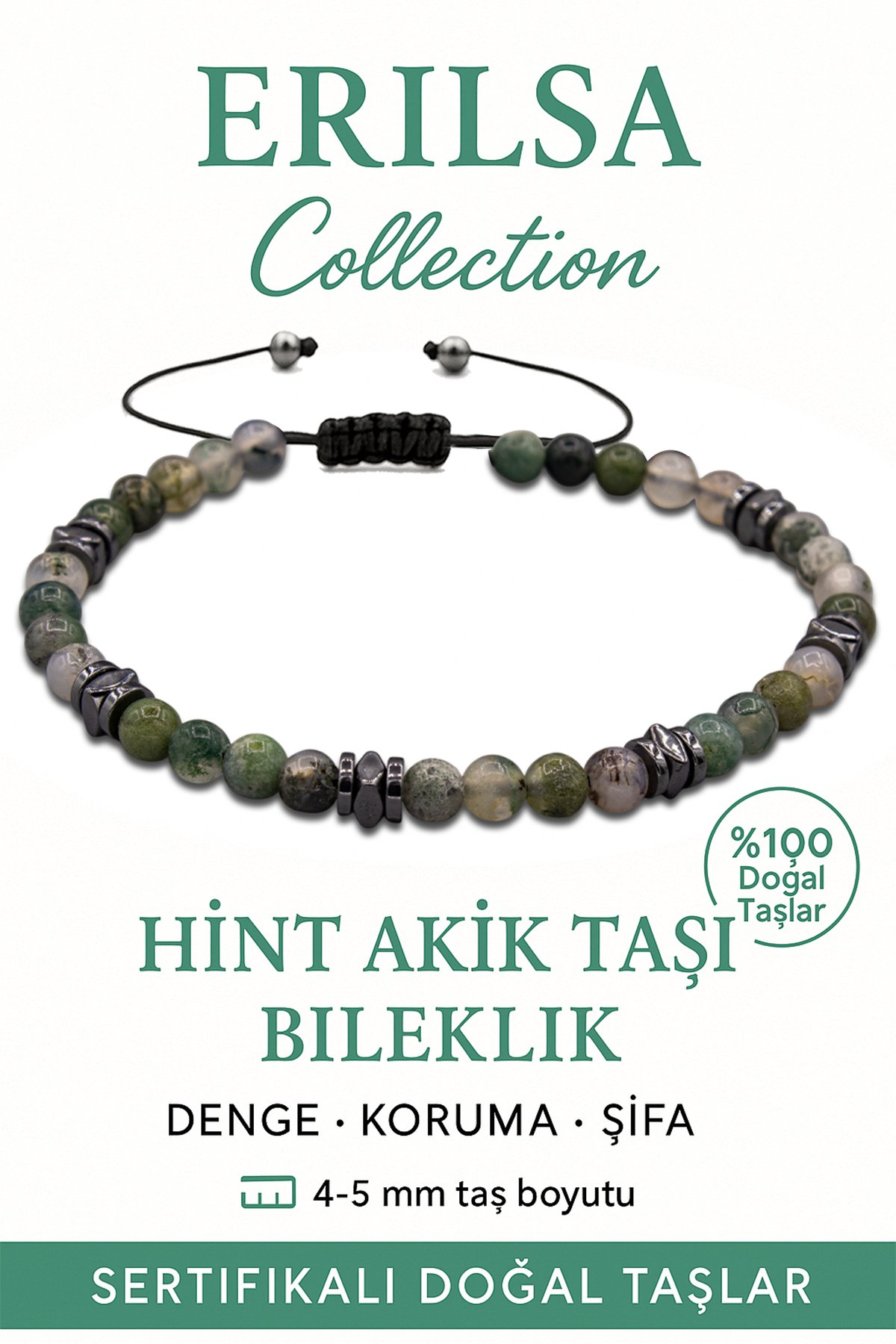 Sertifikalı Terahertz - Hint Akiği Taşı Bileklik - İnce Model