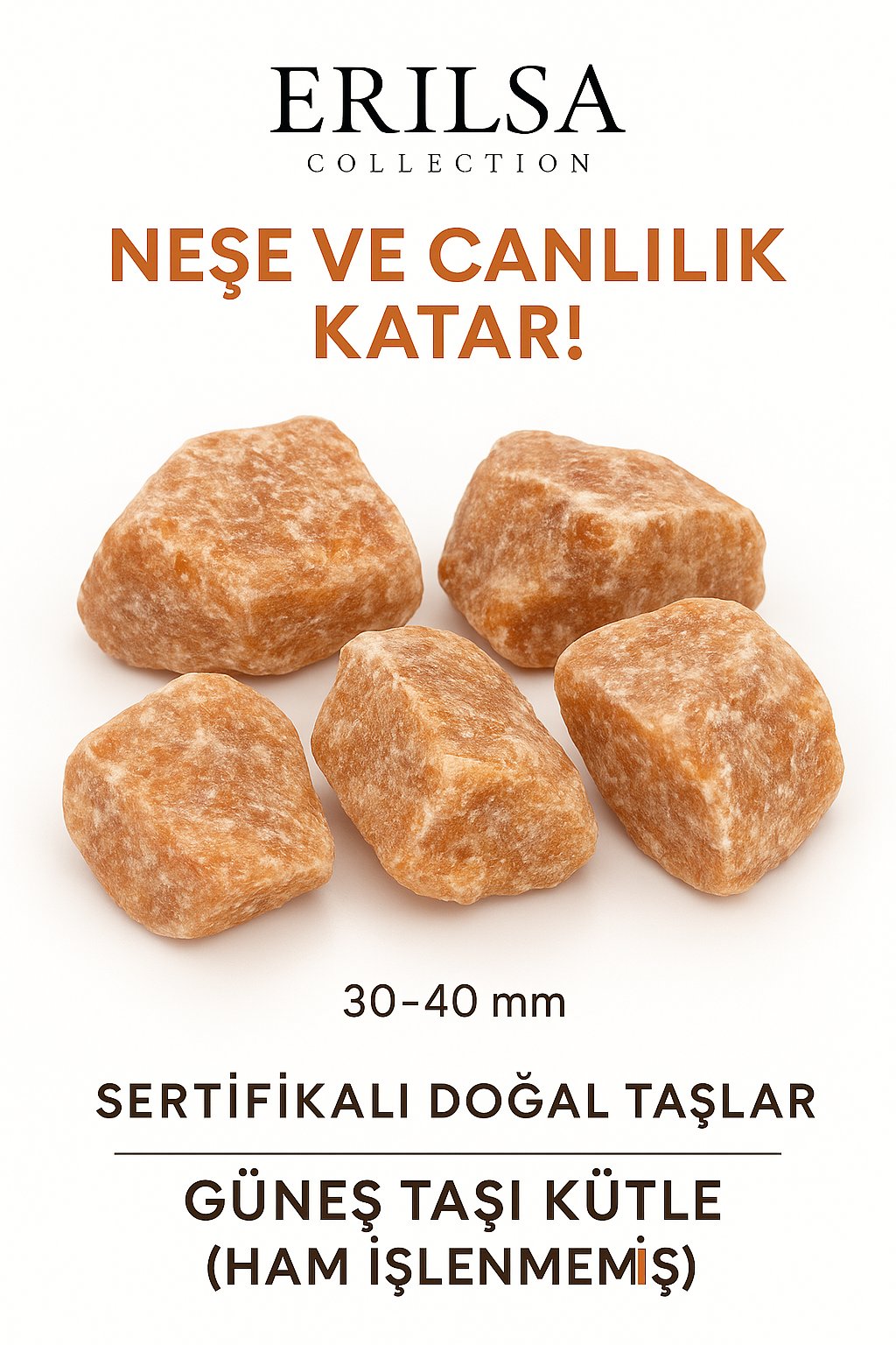 Sertifikalı Ham İşlenmemiş Güneş Taşı Kütle – El Taşı | Yaşam Enerjisi ve Özgüvenin Doğal Kaynağı