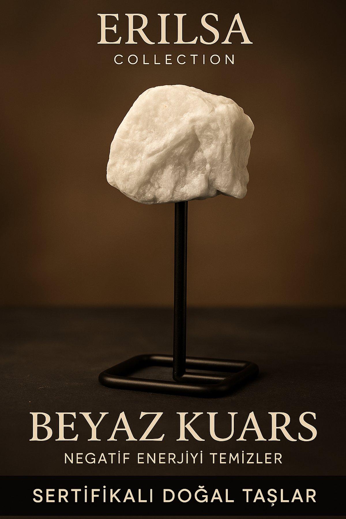 Sertifikalı Doğal Ham Beyaz Kuvars Taşı Standlı Obje – Arınma, Netlik ve Enerji Temizliği Taşı