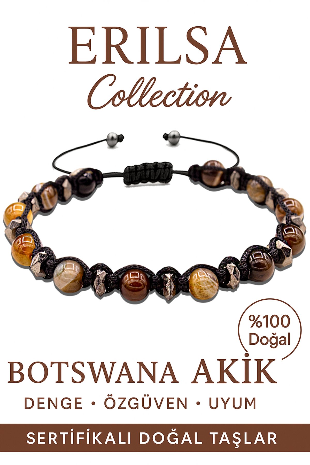 Sertifikalı Terahertz Bostwana Kahverengi Akik Taşı Bileklik – Zihinsel Arınma Topraklama Enerjisi