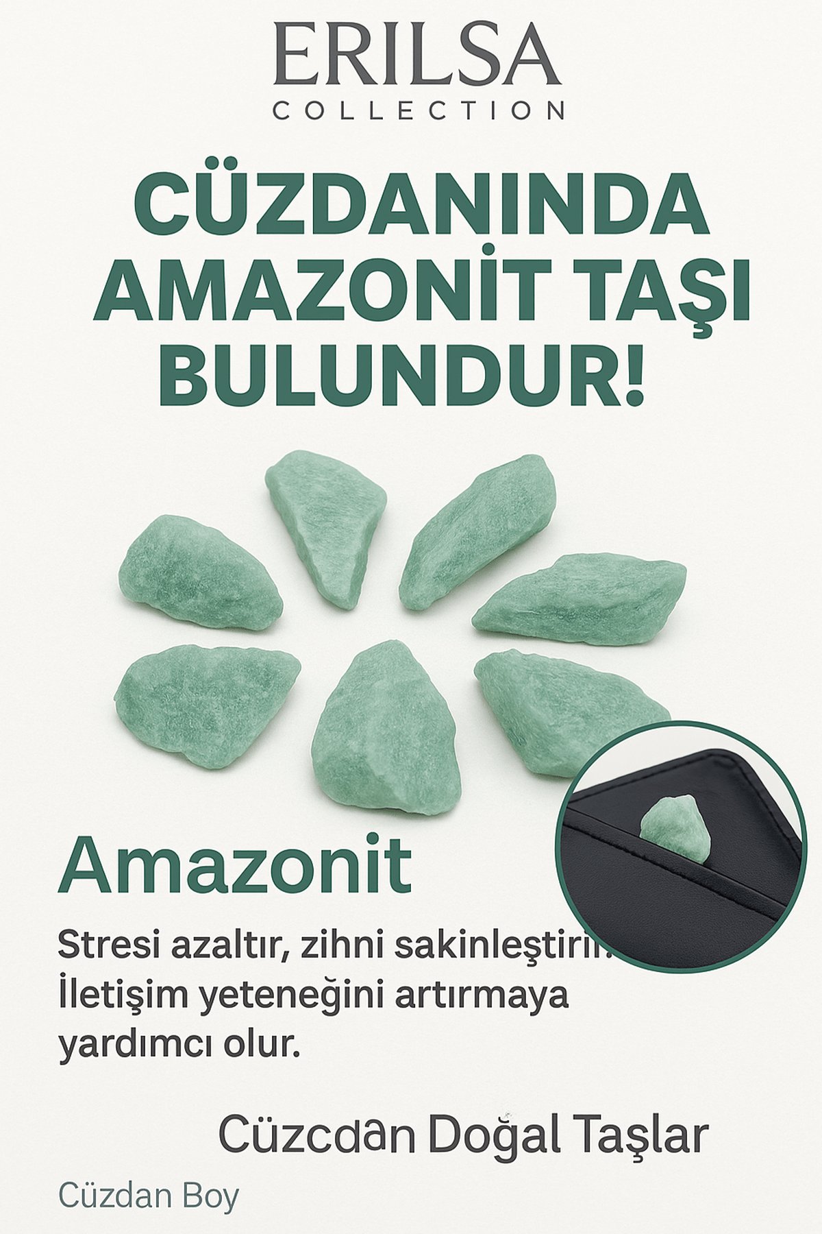 Sertifikalı Ham Cüzdan Boy Amazonit Taşı Kütle - Duygusal Denge ve Günlük Huzur Taşı