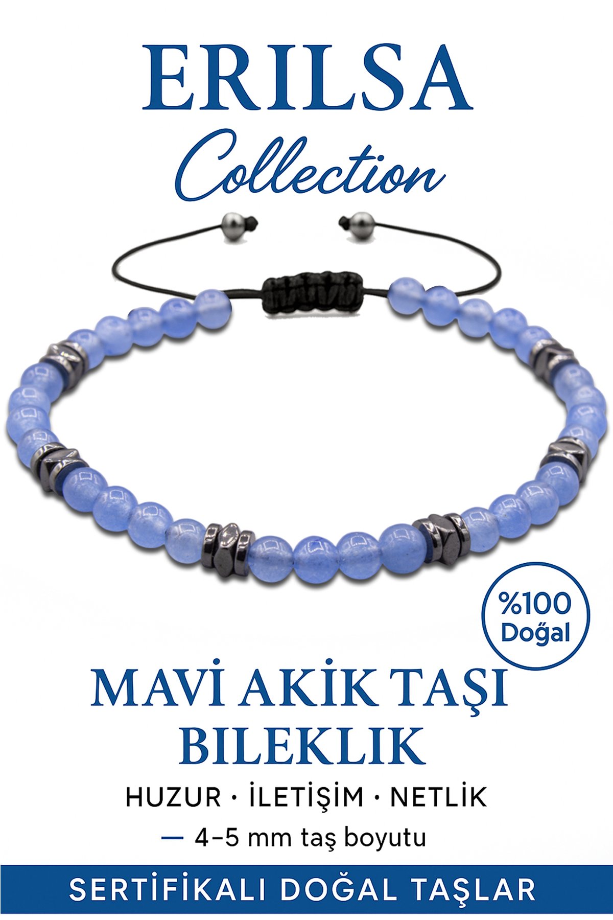 Sertifikalı Terahertz - Buz Mavi Akik Taşı Bileklik - İnce Model Sakinlik ve Ruhsal Ferahlık