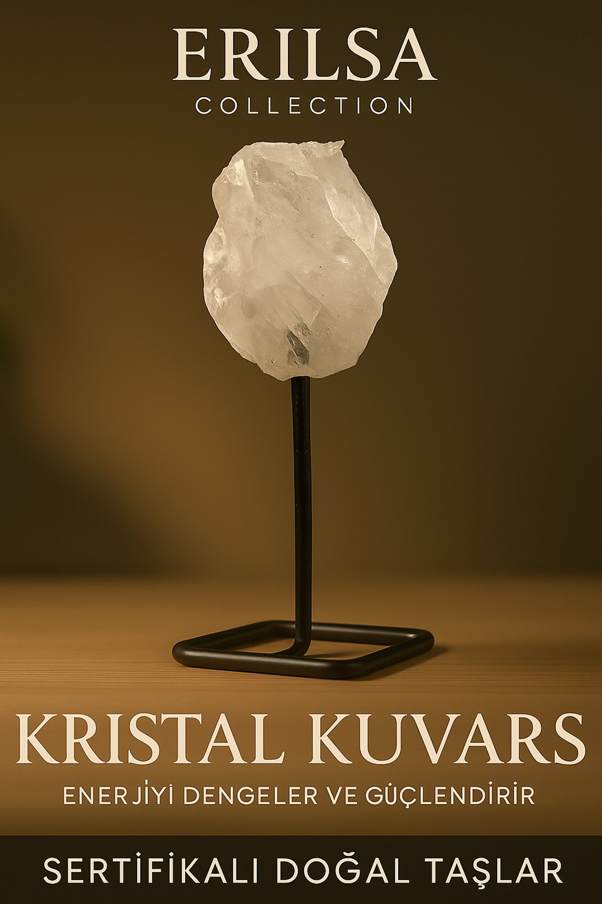 Sertifikalı Doğal Ham Kristal Kuvars Taşı Standlı Obje – Saf Enerji ve Zihinsel Berraklık Taşı