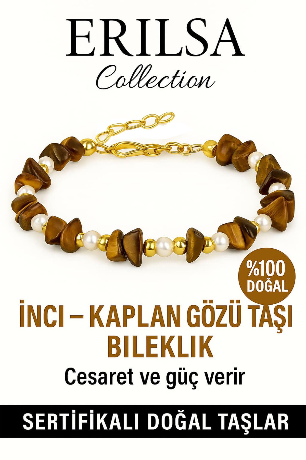 Sertifikalı Kırık Taşlı Model İnci – Kaplan Gözü Taşı Bileklik – Koruma ve Güç Enerjisi