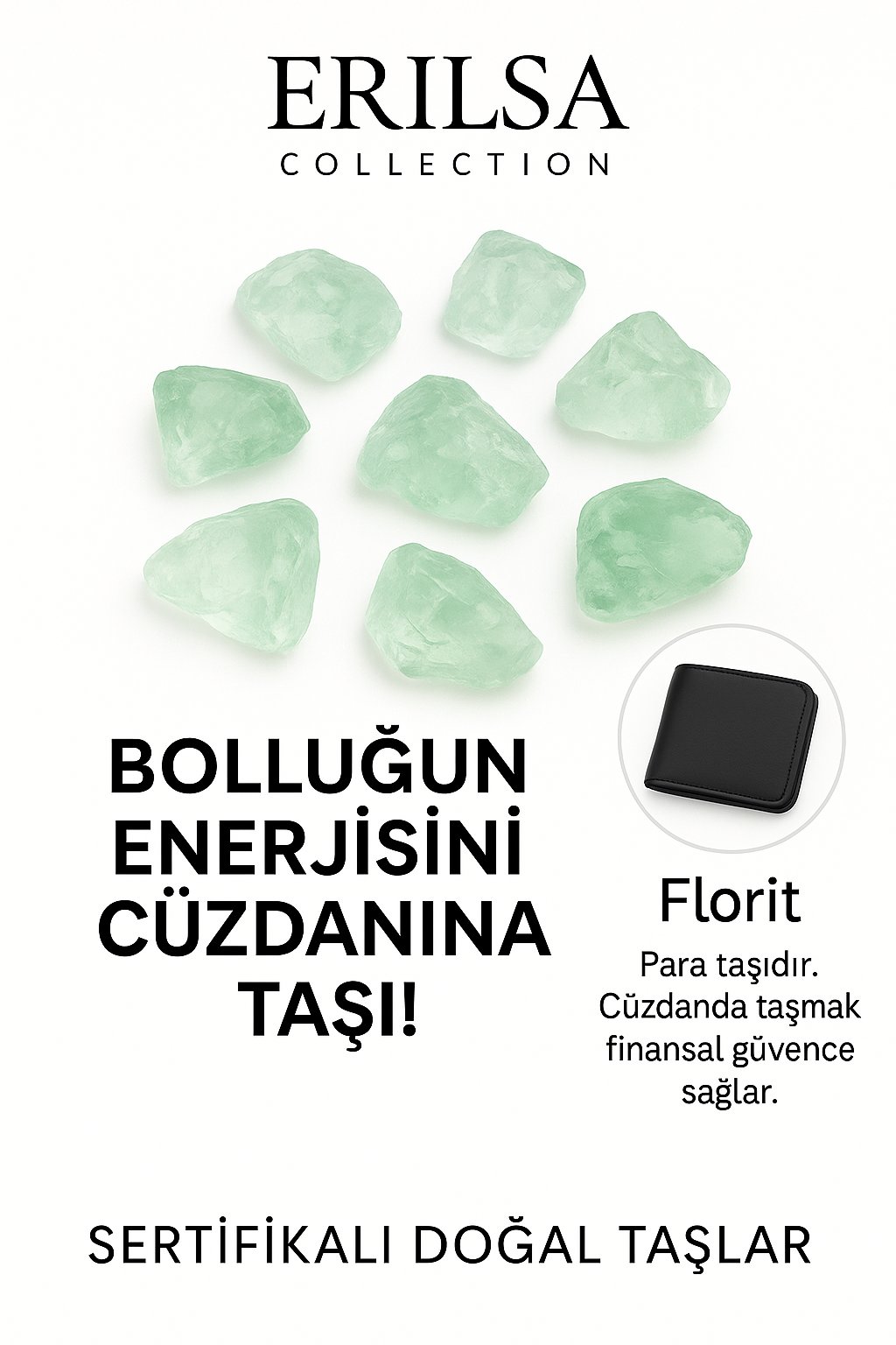 Sertifikalı Ham Cüzdan Boy Yeşil Florit Taşı Kütle - Zihinsel Denge ve Günlük Enerji Temizliği