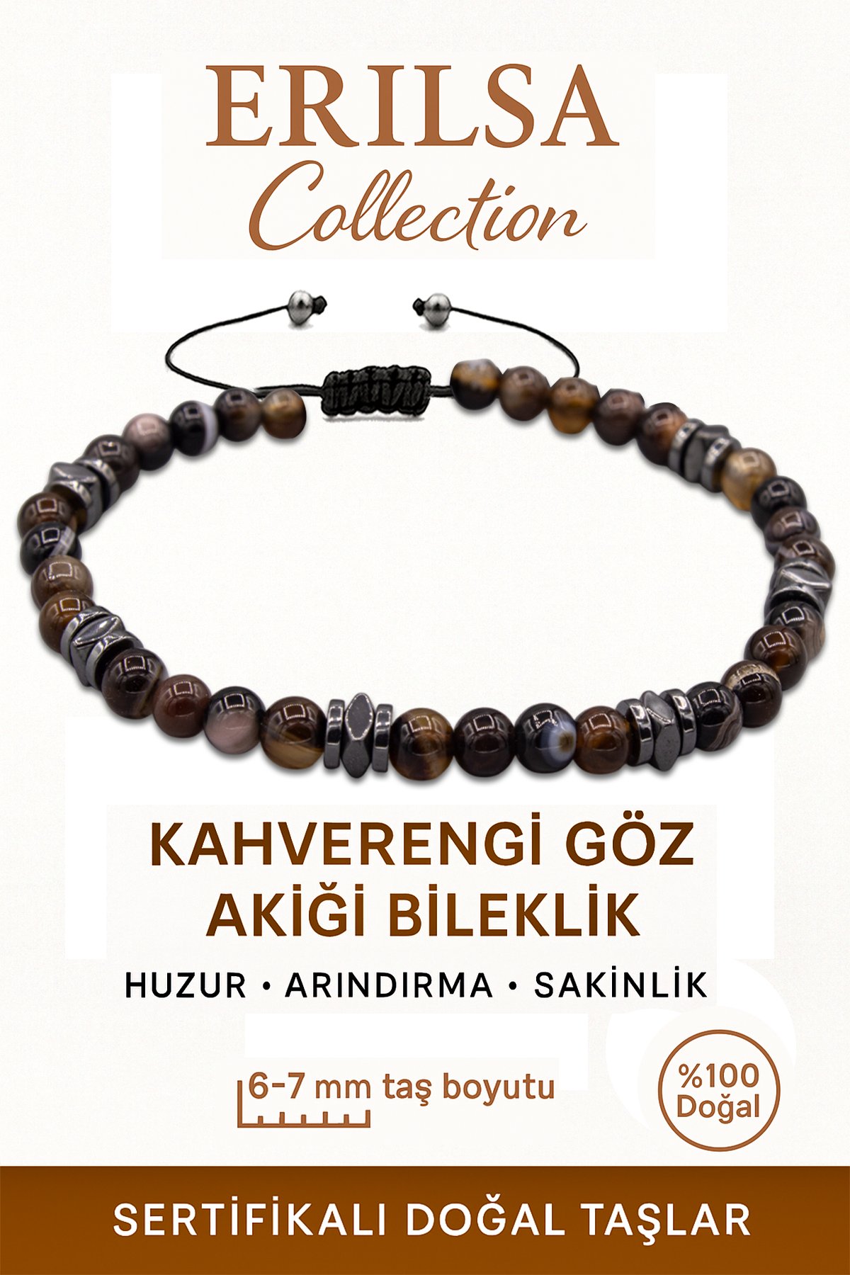 Sertifikalı Terahertz – Kahverengi Göz Akiği Taşı Bileklik (İnce Model) – Odaklanma, Koruma ve İçgörü Taşı