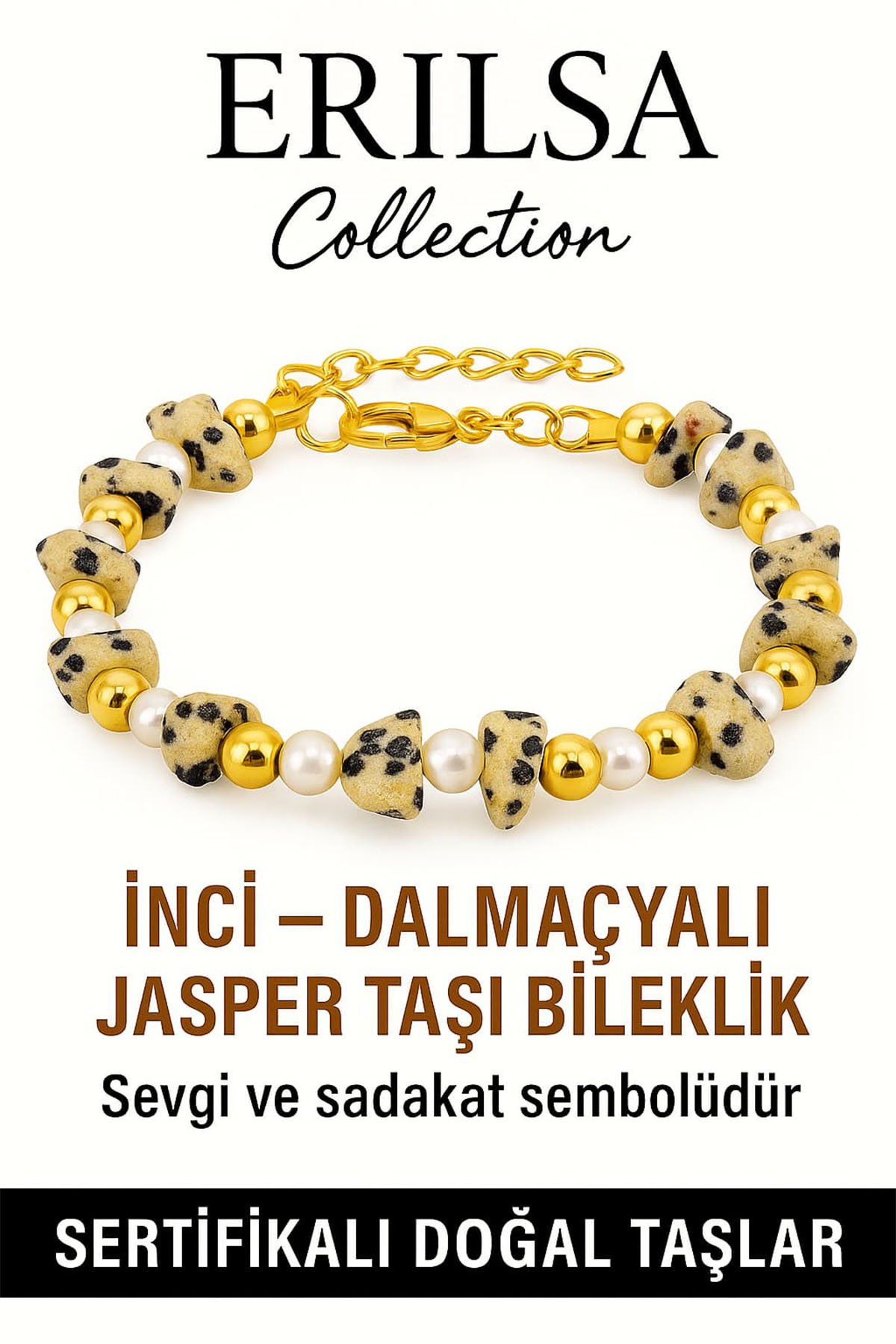Sertifikalı İnci ve Dalmaçyalı Bıldırcın Jasper Taşı Bileklik – Enerji ve Denge