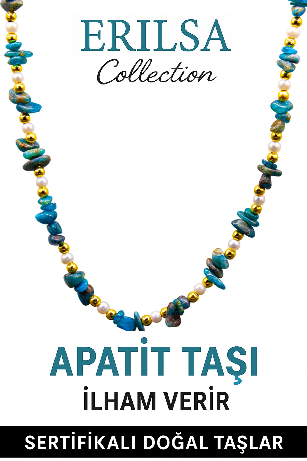 Sertifikalı Kırık Taşlı Model İnci - Apatit Taşı Kolye