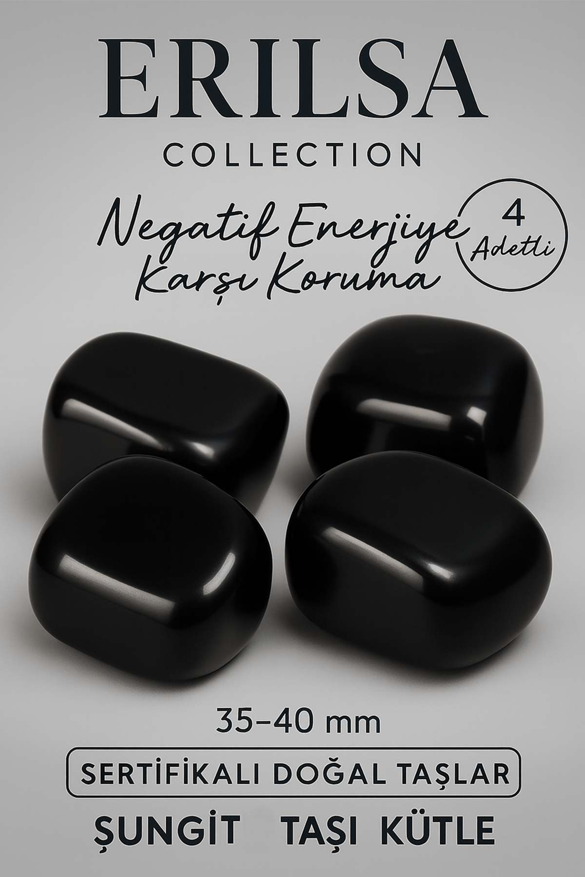 Sertifikalı Gerçek Şungit Taşı Kütle (4 Adet – 35-40 mm) | Negatif Enerjiye Karşı Güçlü Koruma