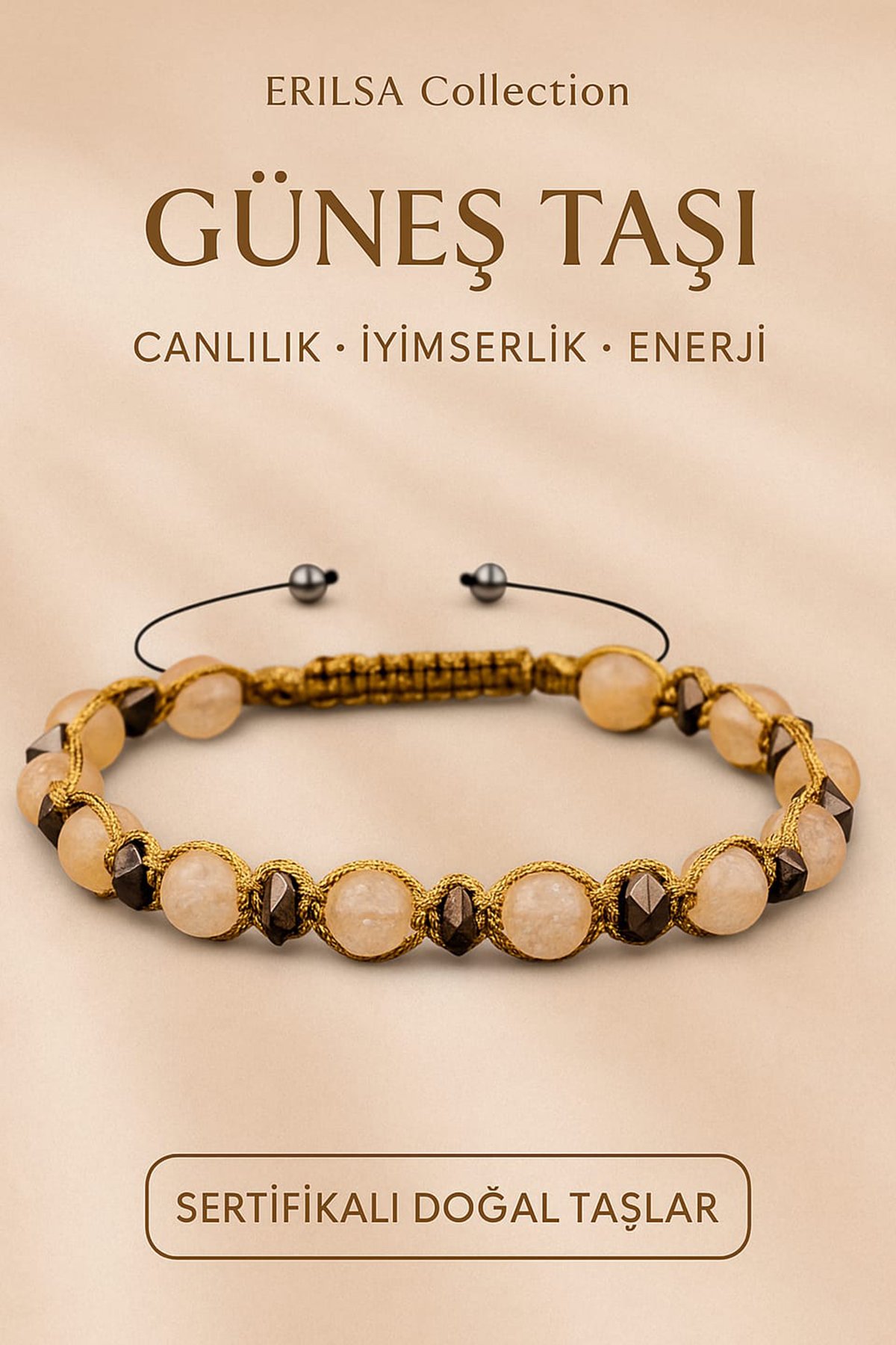 Sertifikalı Güneş Taşı ve Terahertz Doğal Taş Bileklik – Canlılık ve Zihinsel Netlik Desteği