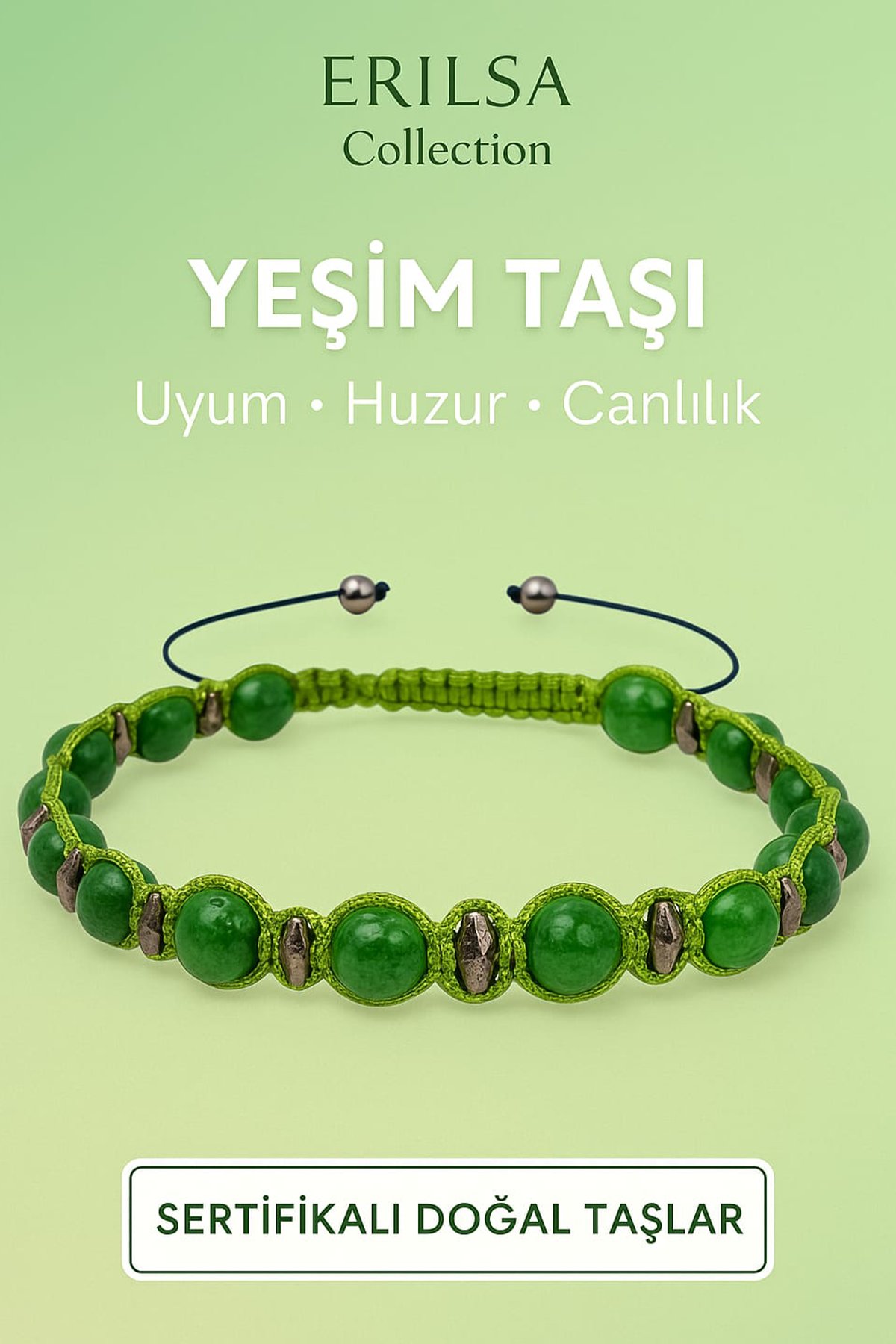 Sertifikalı Yeşim Doğal Taş Bileklik – Huzur, Uyum ve Canlılık Veren Özel Tasarım
