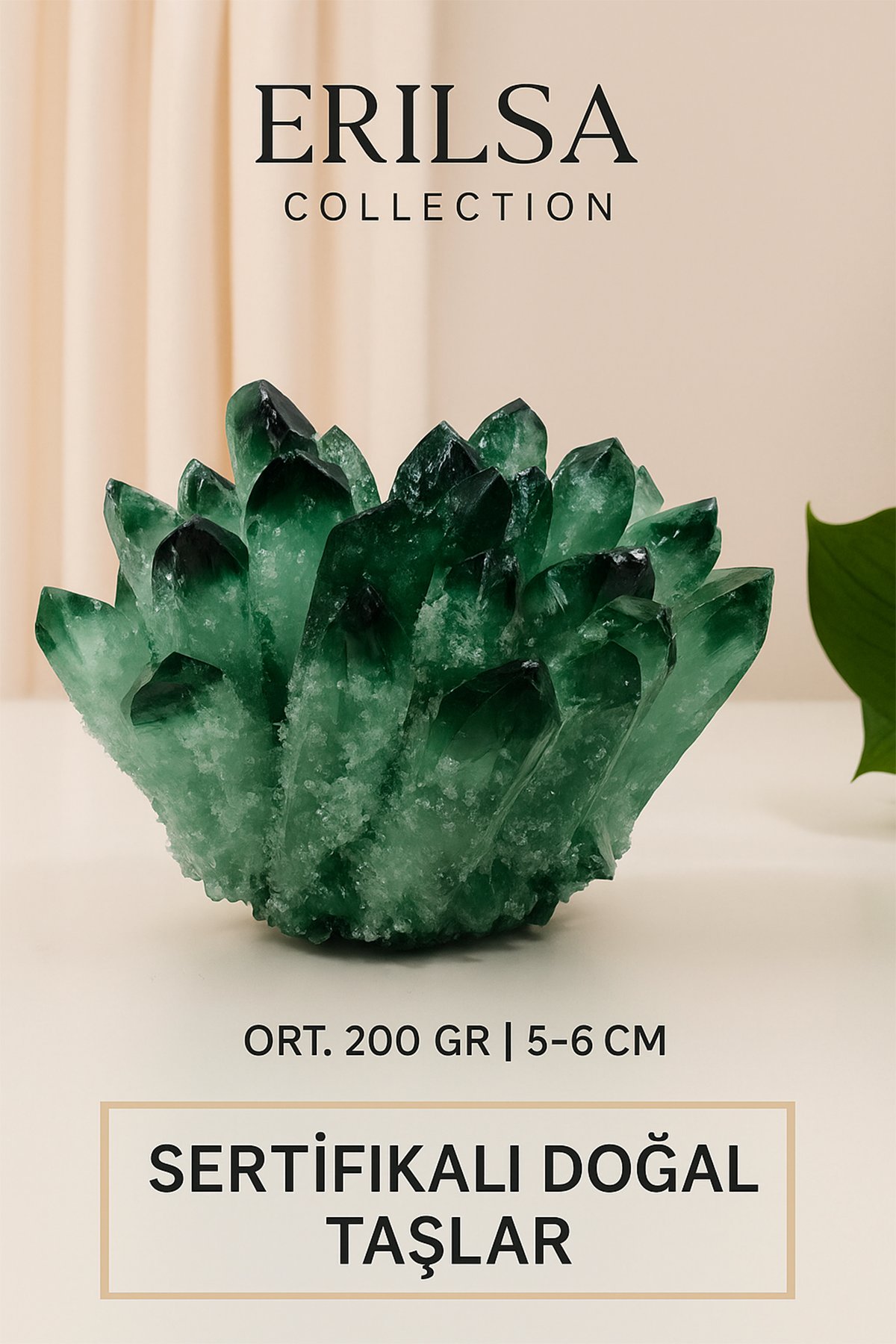 Sertifikalı Yeşil Florit Dikenli Küme Taşı – Zihin Açan Şifa Kristali ve Dekoratif Enerji Kümesi