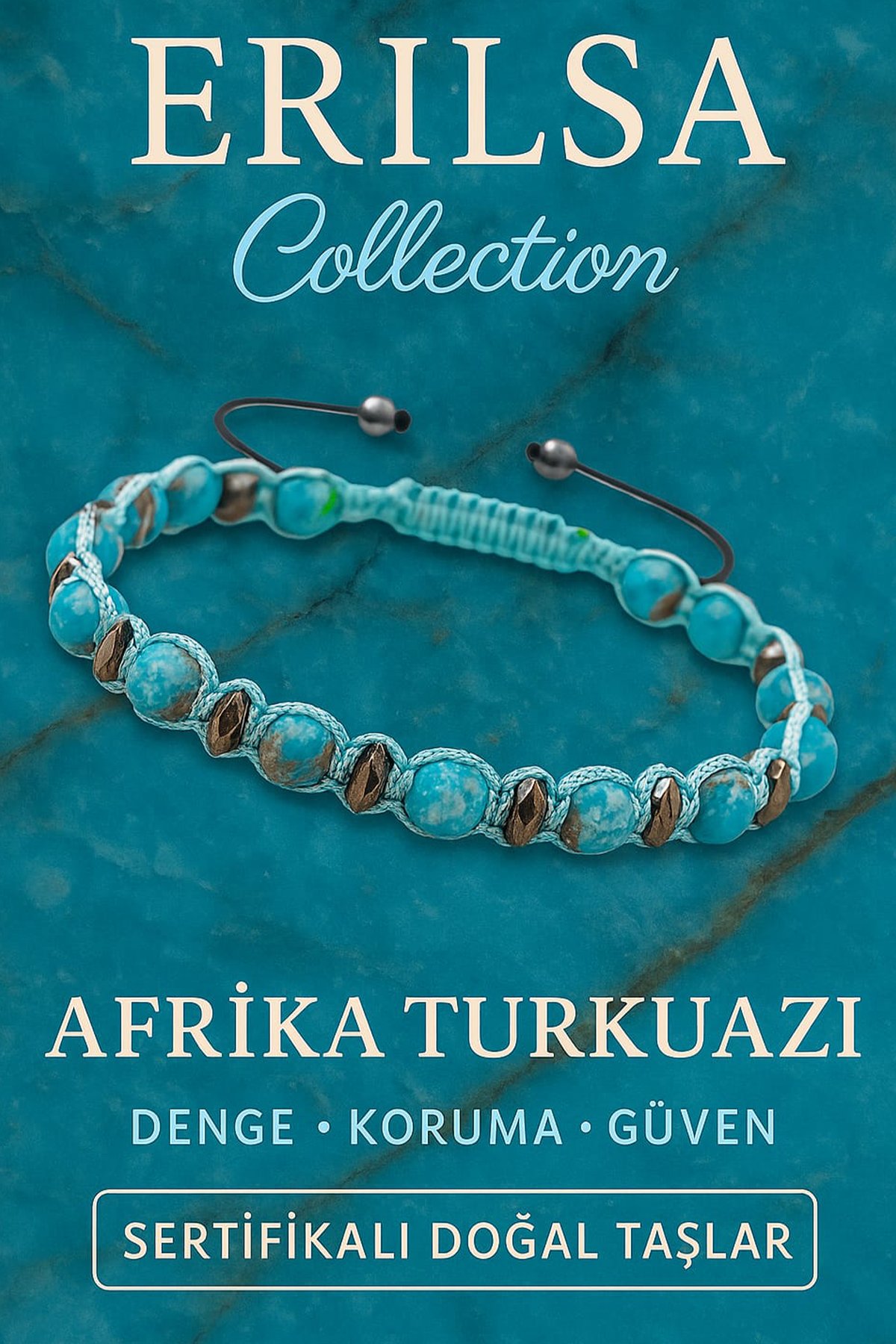 Sertifikalı Fasetli Afrika Turkuazı ve Terahertz Taşı Bileklik – Denge, Koruma ve Güven Sembolü