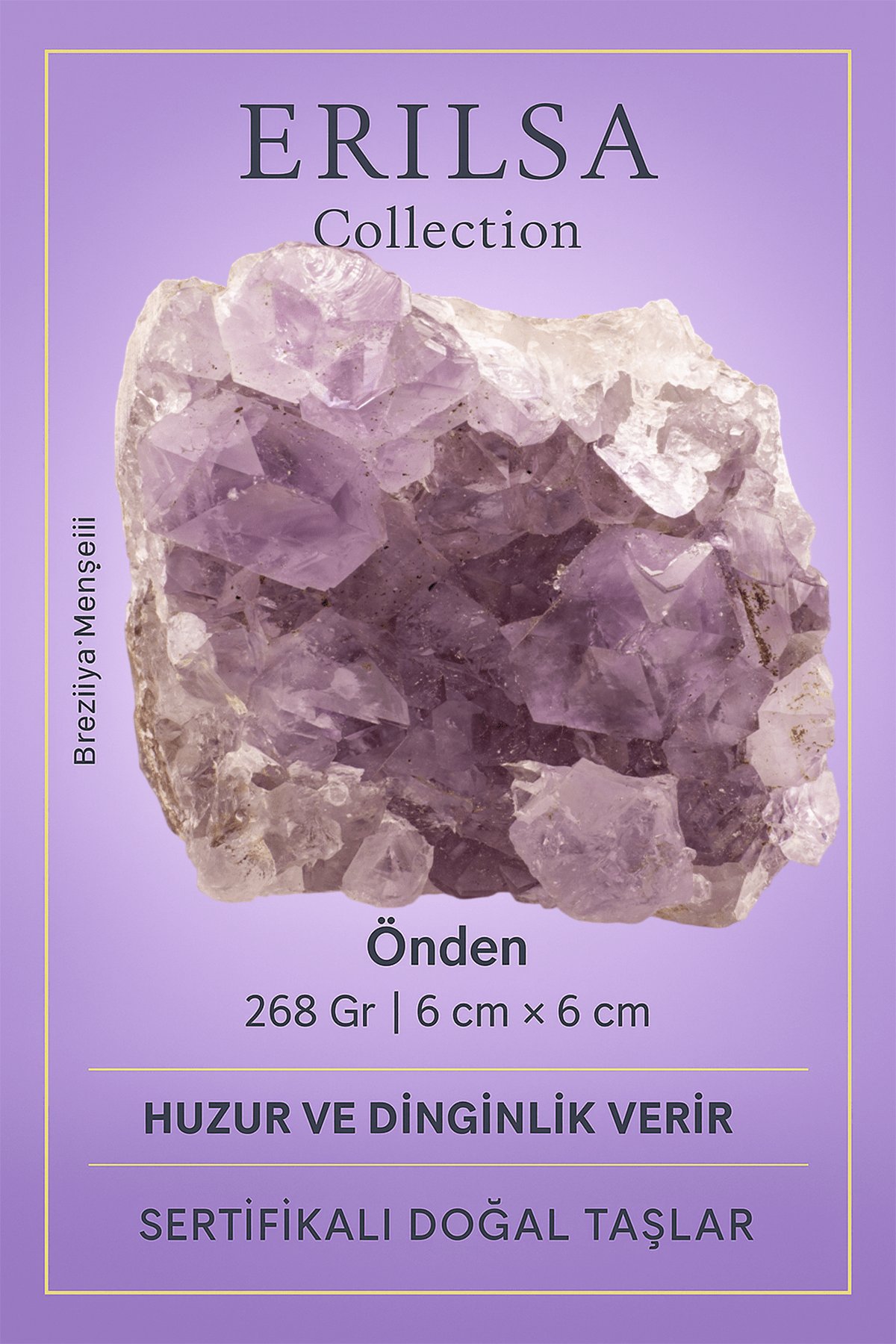 Sertifikalı Ametist Taşı Kütlesi – Ham İşlenmemiş 268 gr Kristal Dekoratif Taş Parçası