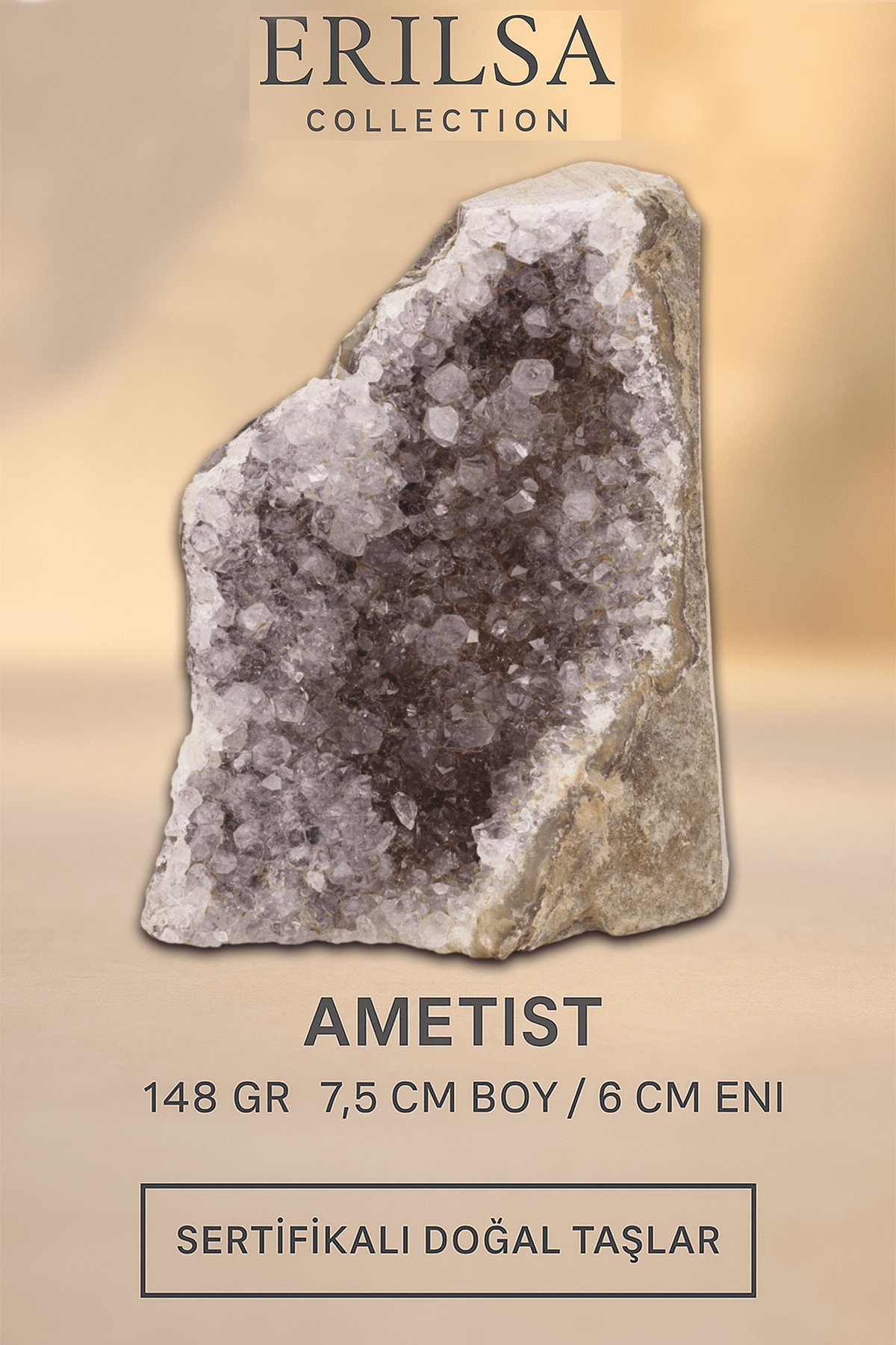 Sertifikalı Ametist Taşı Kütlesi 148 Gr  – Ham Doğal Kristal Dekoratif Taş Parçası