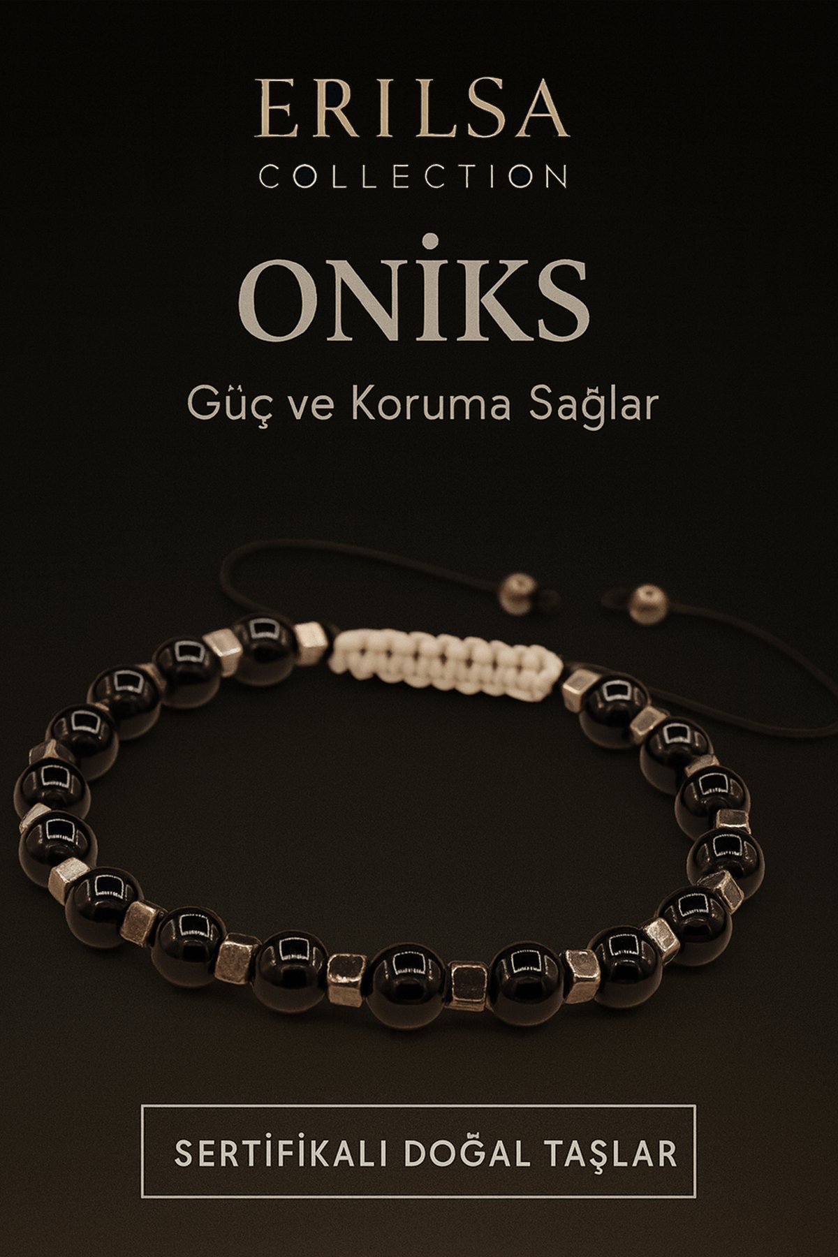 Sertifikalı Doğal Oniks Taşı Bileklik – Güç ve Koruma Sağlayan Enerji Taşı Takı