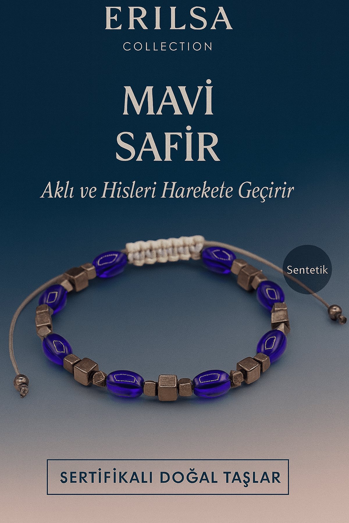 Sertifikalı Sentetik Mavi Safir Taşı Bileklik – Aklı ve Hisleri Güçlendiren Şık Takı