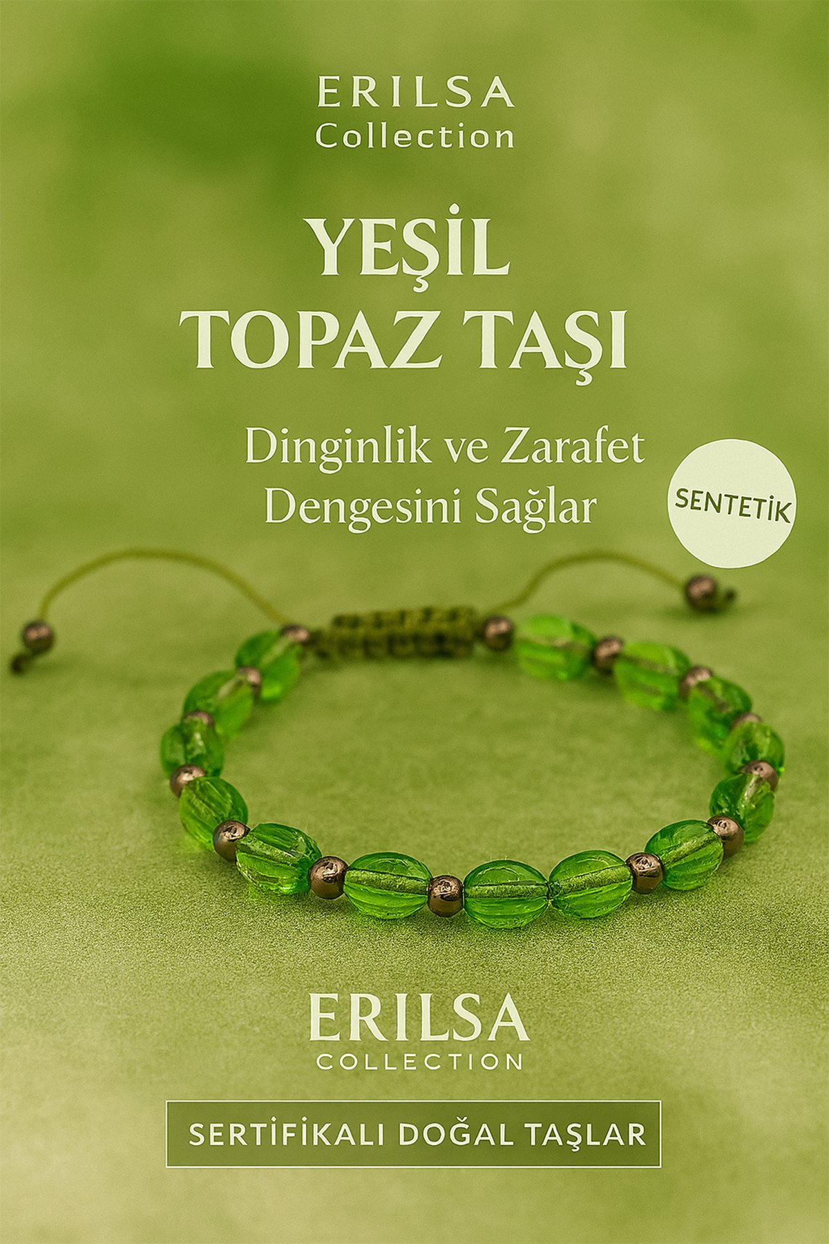 Sertifikalı Sentetik Yeşil Topaz Taşı Bileklik – Canlılık ve Dinginliğin Uyumu
