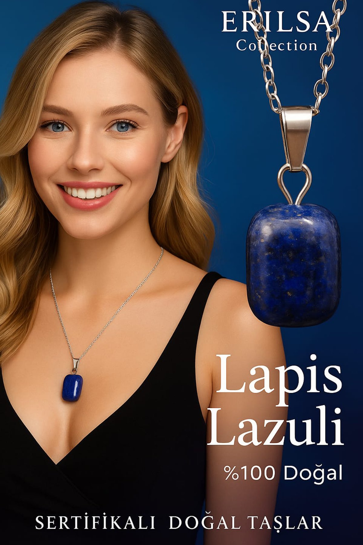 Sertifikalı Lapis Lazuli Doğal Taş Kolye - Kadın Erkek İçsel Güç ve Bilgelik Taşı