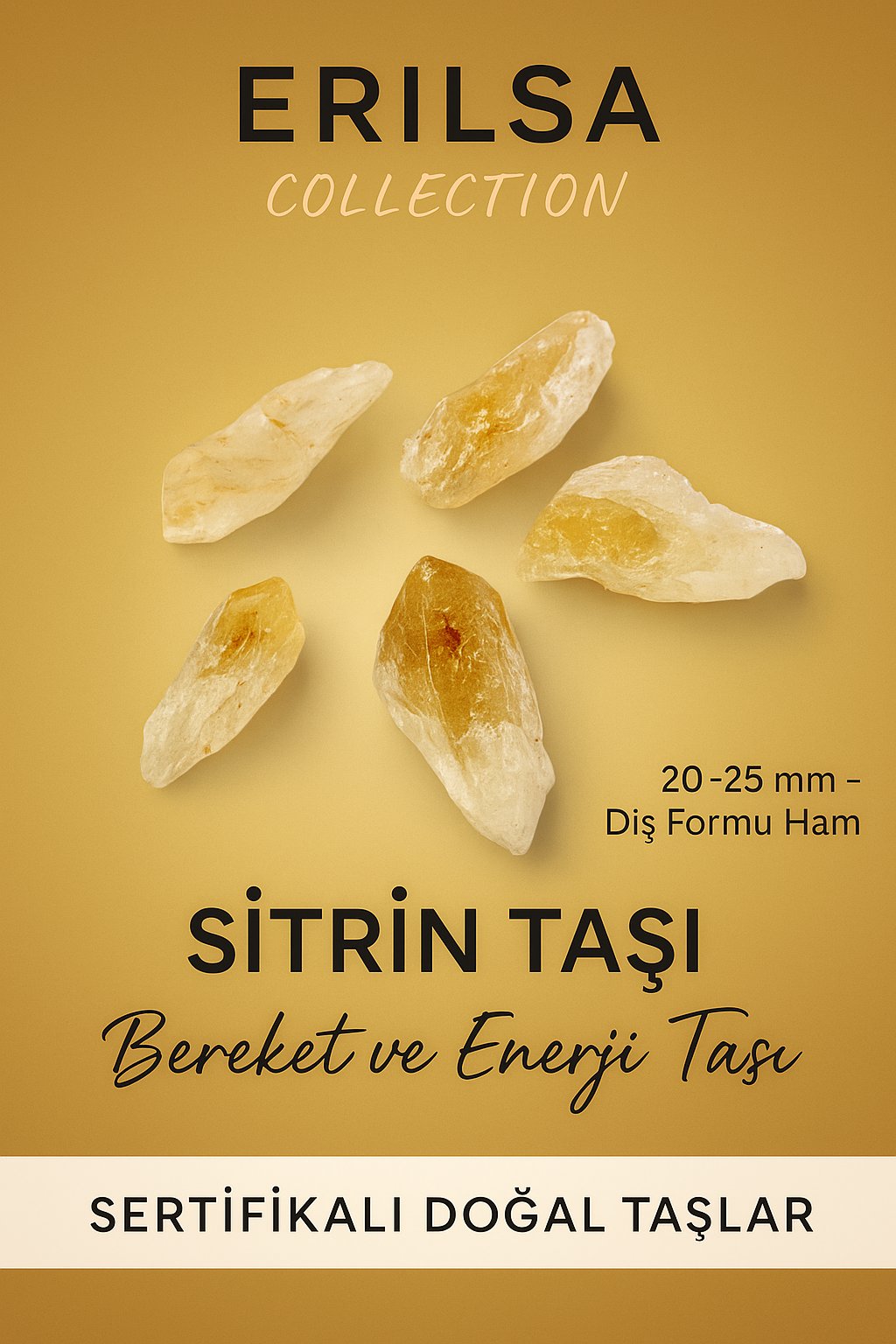 Sertifikalı Brezilya Menşeli Sitrin Taşı Kütle – Ham Diş Formu Doğal Taş 20-25 mm