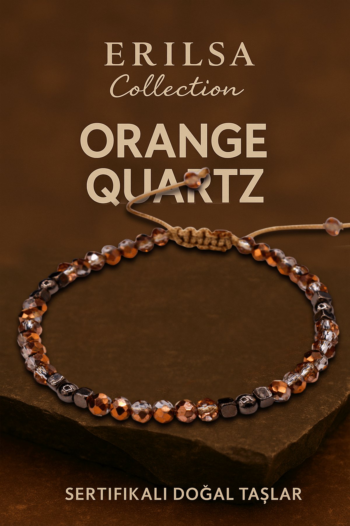 Sertifikalı Fasetli Portakal Kuvars Doğal Taş Bileklik İnce Model – Şık Tasarım