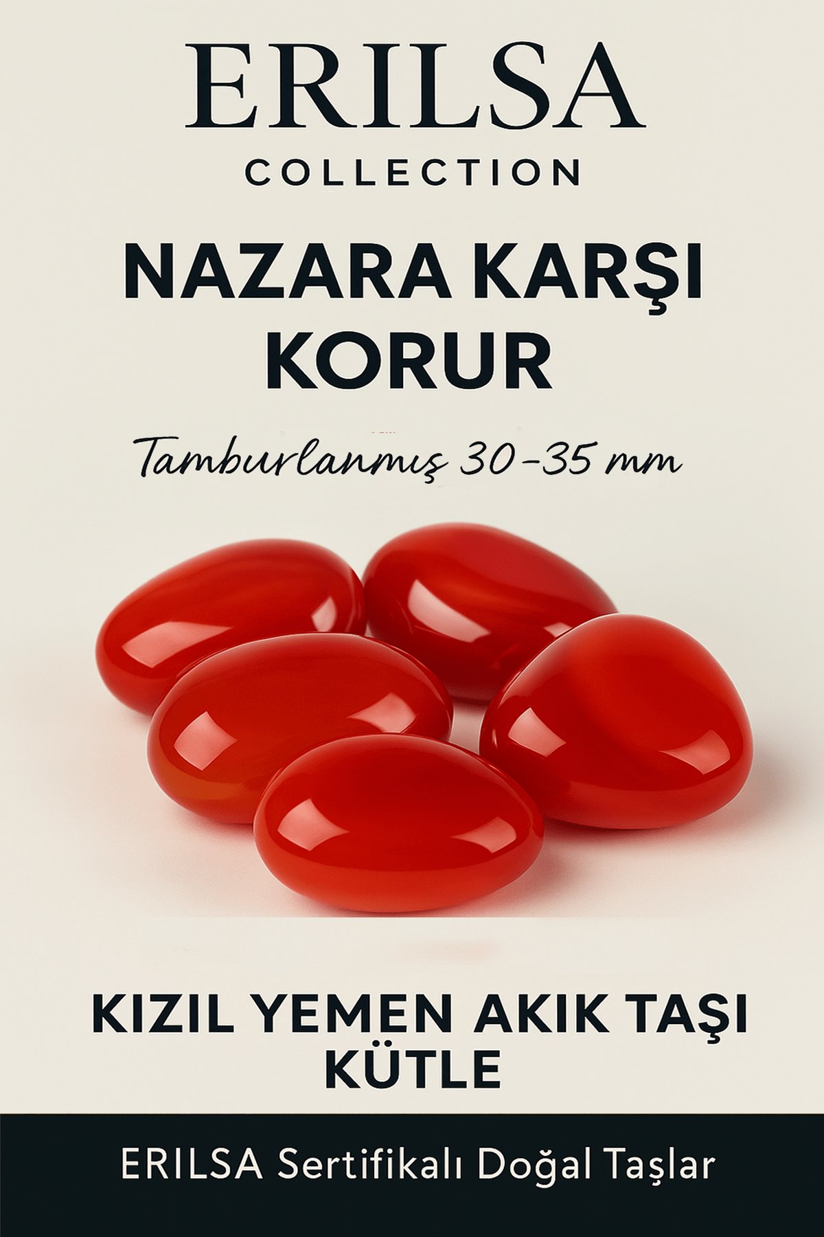 Sertifikalı Doğal Kızıl Yemen Akik Taşı Kütle – Tamburlanmış 30-35 mm Nazar ve Enerji Taşı