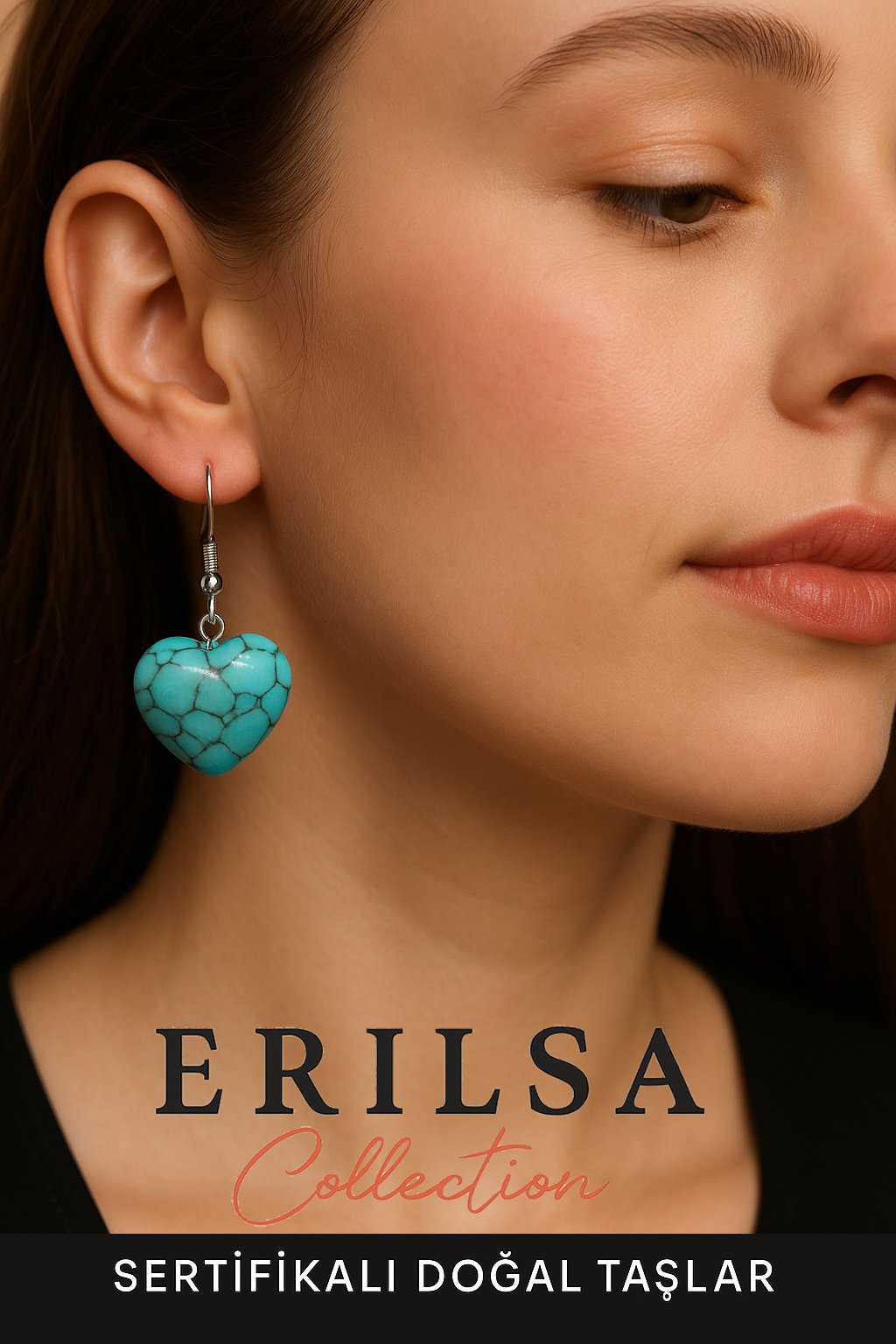 Sertifikalı Kalp Model Turkuaz Taşı Küpe Huzur Denge Sağlayan Doğal Taş