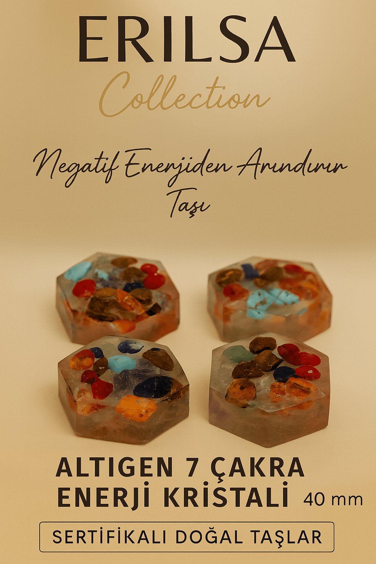 Sertifikalı Altıgen 7 Çakra Enerji Kristali – Ruhsal Dengenin ve Pozitif Enerjinin Doğal Taş Bloğu