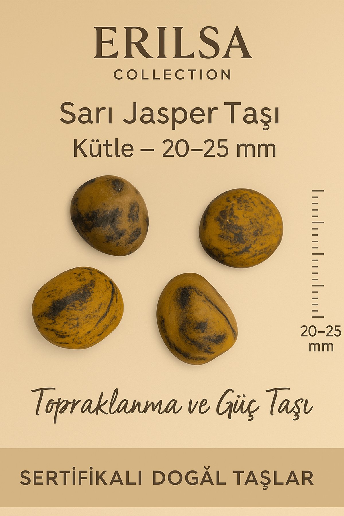 Sertifikalı Sarı Jasper Taşı Kütle 20–25 mm Topraklanma Güç ve Dayanıklılık Enerjisi Taşı