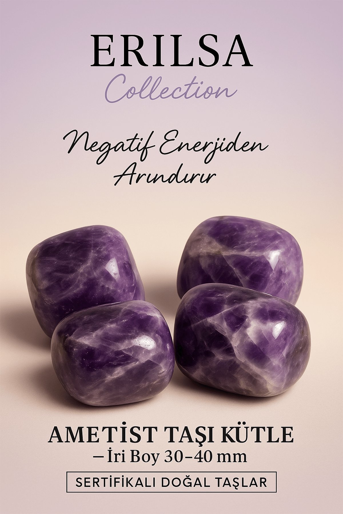 Sertifikalı Doğal Ametist Taşı Kütle İri Boy 30-40 mm – Negatif Enerjiden Arındırır