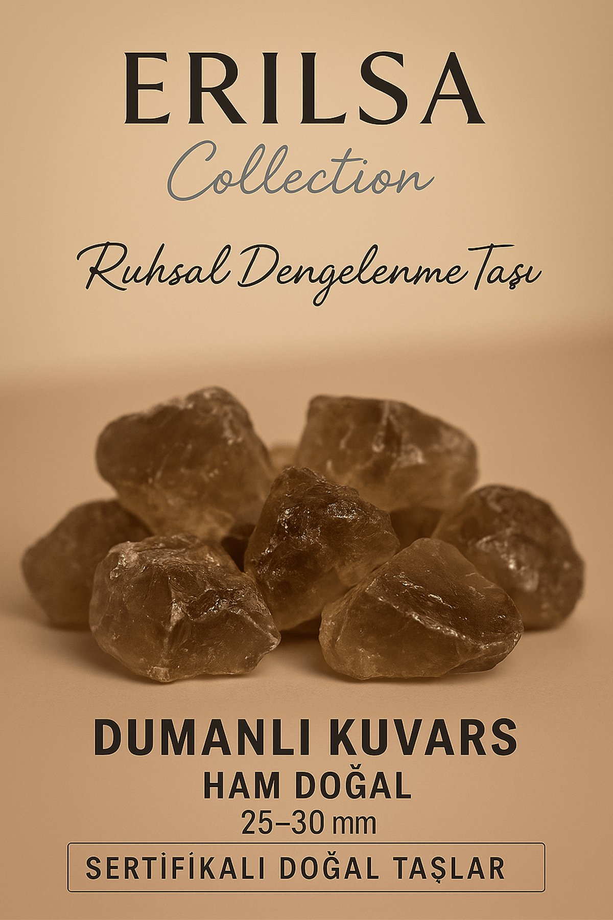 Sertifikalı Dumanlı Kuvars Taşı Kütle 25–30 mm Ham Doğal – Ruhsal Denge ve Arınma Taşı