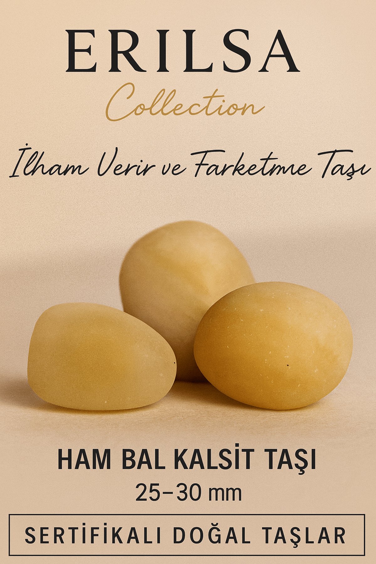 Sertifikalı Ham Bal Kalsit Taşı Kütle 25–30 mm Doğal İlham Farkındalık ve Pozitif Enerji Taşı