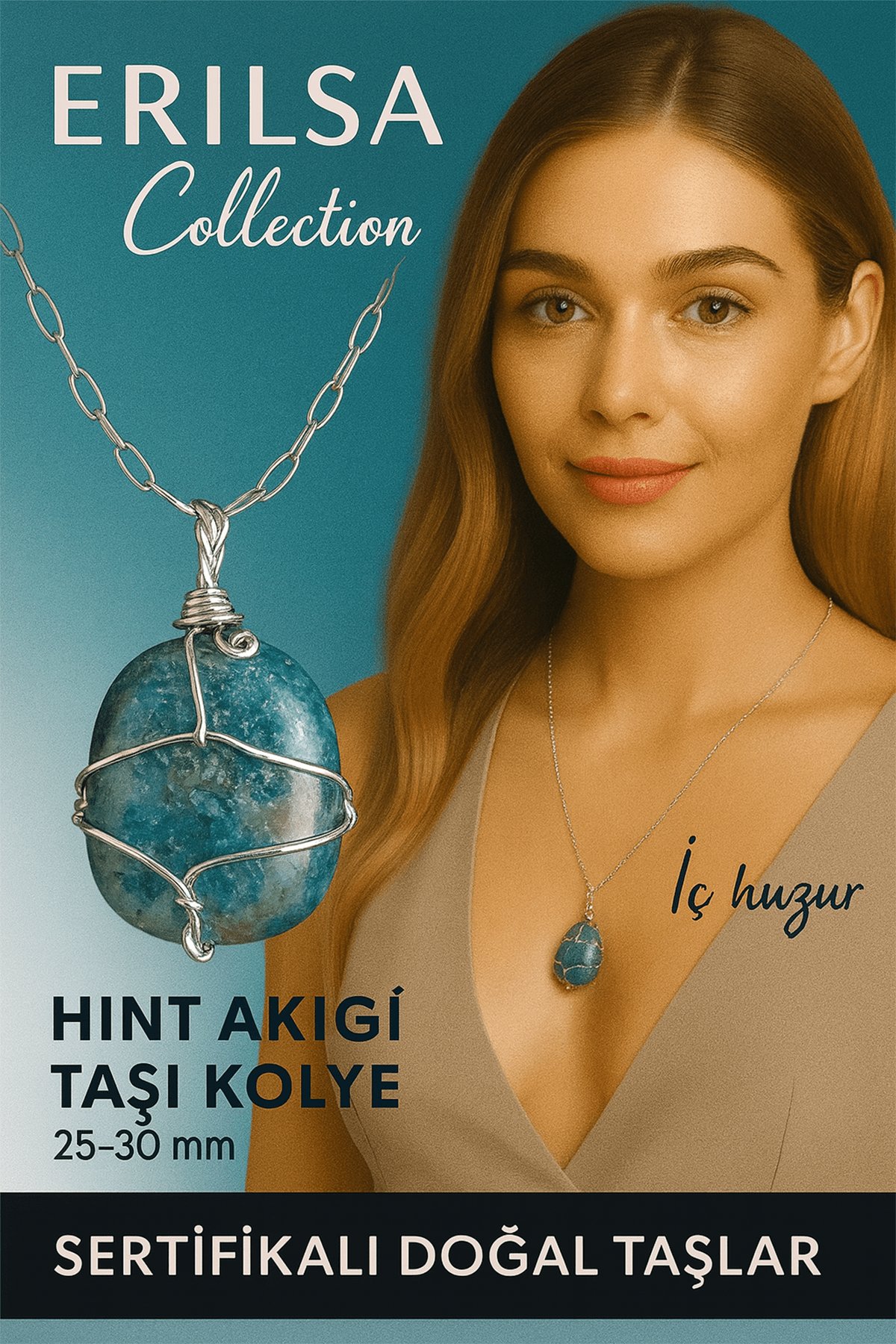 Sertifikalı Gümüş Tel Sargılı Doğal Hint Akik Taşı Kolye – 25-30 mm Huzur ve Denge Taşı