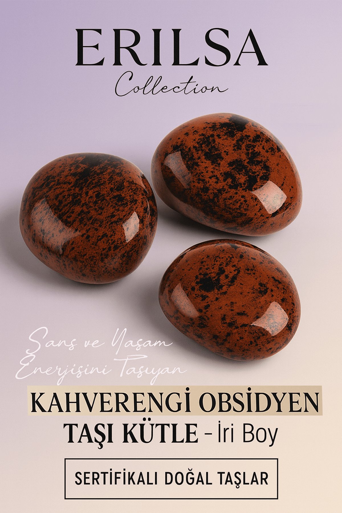 Sertifikalı Kahverengi Obsidyen Taşı Kütle İri Boy 30–40 mm – Şans ve Koruma Taşı