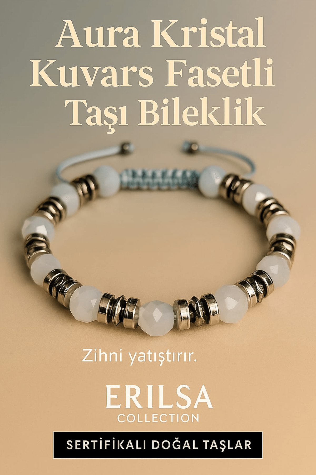 Sertifikalı Aura Kristal Fasetli Kuvars Taşı Bileklik 6x6 mm – Zihni Yatıştıran Arınma Taşı