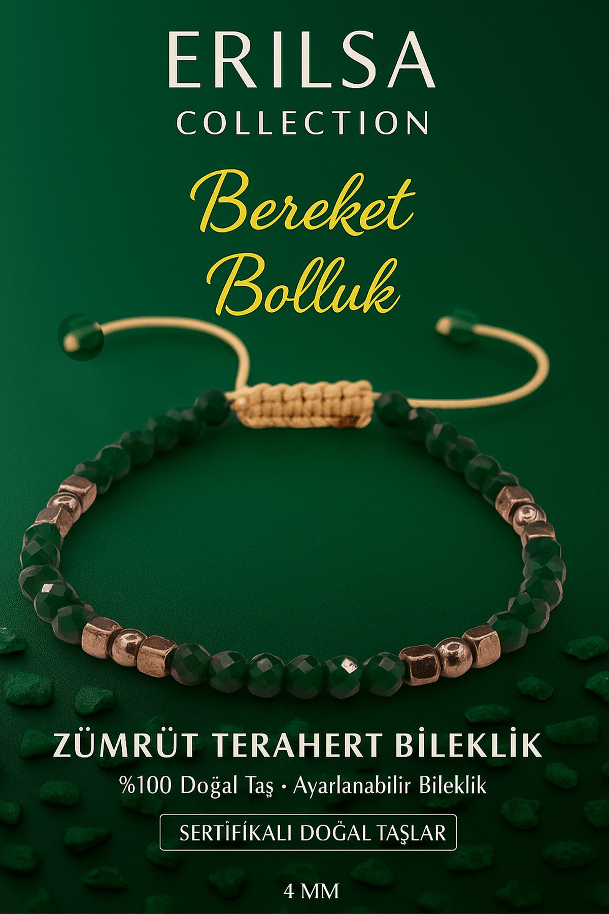 Sertifikalı Bereket ve Bolluk Bilekliği – Zümrüt Terahertz Doğal Taş İnce Model