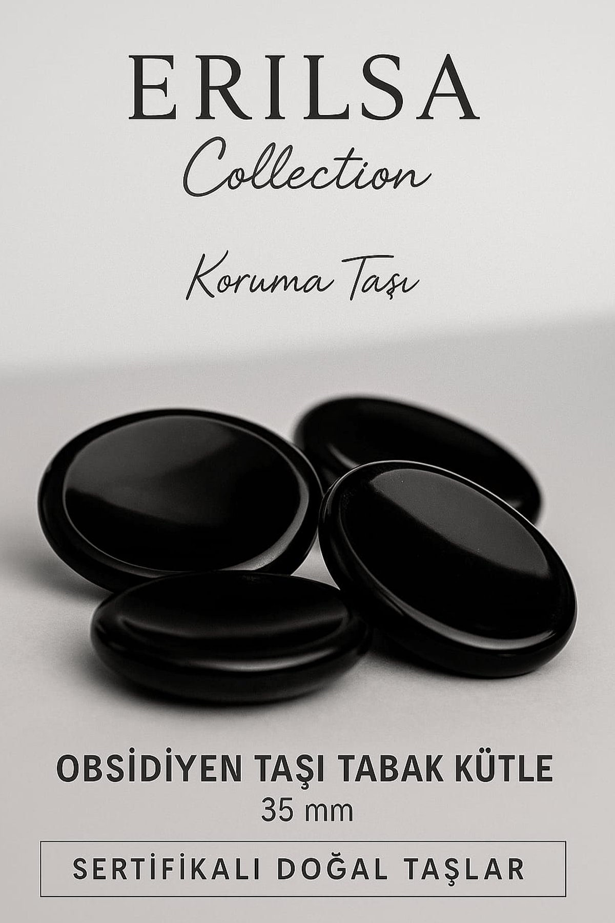 Sertifikalı Obsidyen Taşı Kase Kütle 35 mm - Doğal Koruma Taşı