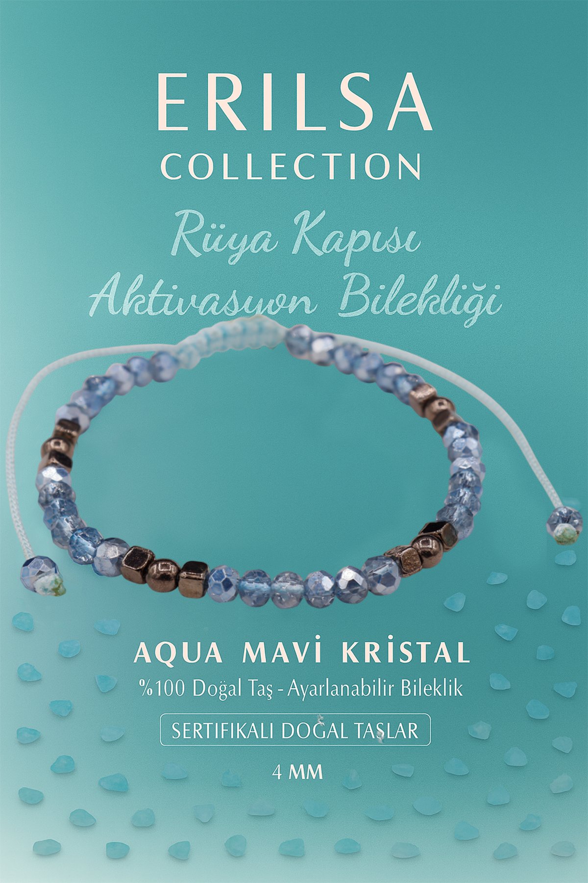 Sertifikalı Rüya Kapısı Aktivasyon Enerji Bilekliği -  Aqua Mavi Kristal ve Terahertz Taşı
