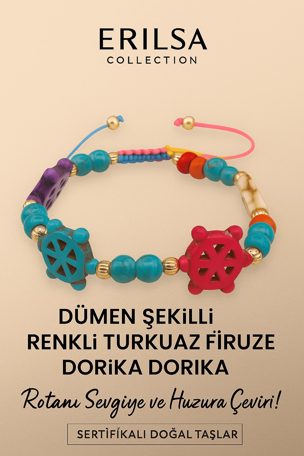 Sertifikalı Dümen Dorika Renkli Turkuaz Firuze Taşı Bileklik – Rotanı Sevgiye Enerjini Huzura Çevir