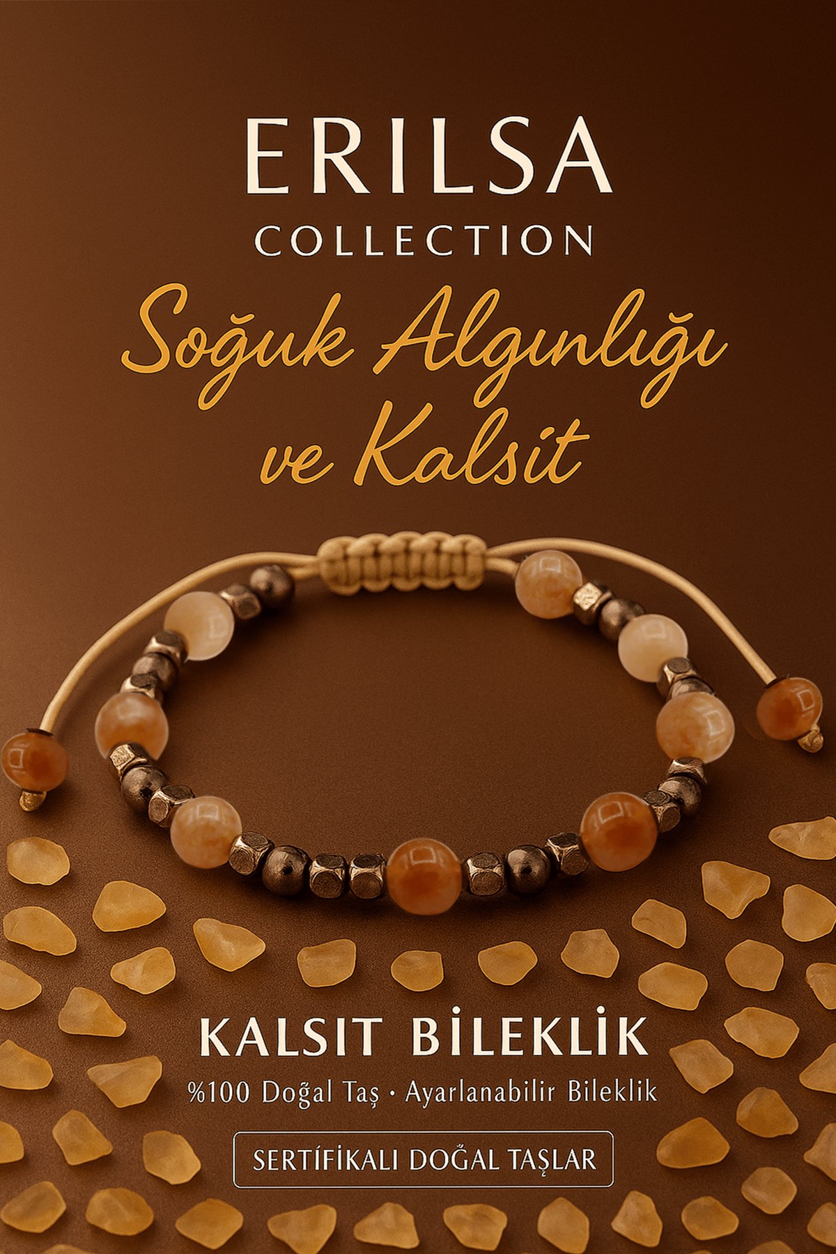 Sertifikalı Soguk Algınlığı ve Bağışıklık Destek Kalsit Bileklik - Bal Kalsit ve Terahertz Taşı