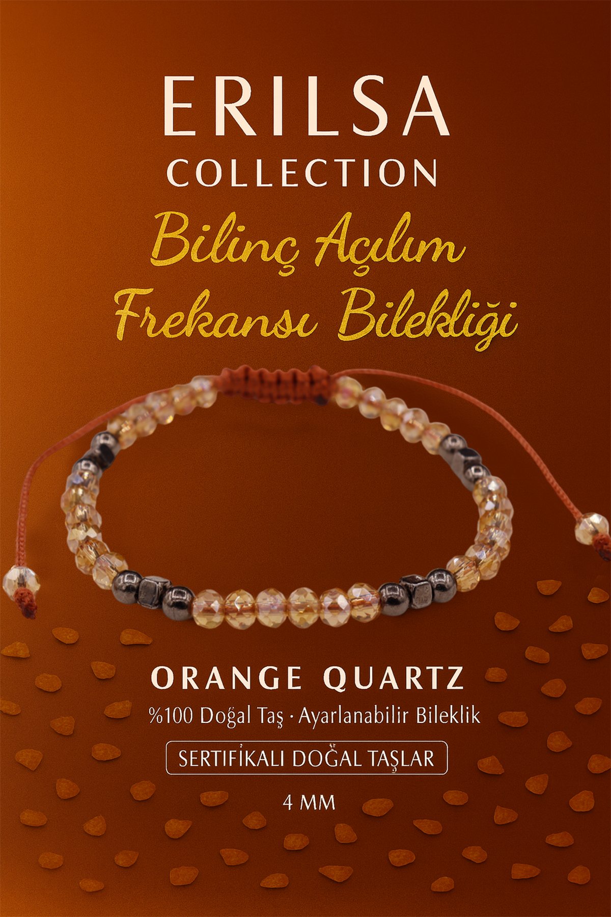 aSertifikalı Bilinç Açılım Frekansı Enerji Bilekliği – Orange Quartz Doğal Taşı (İnce Model)