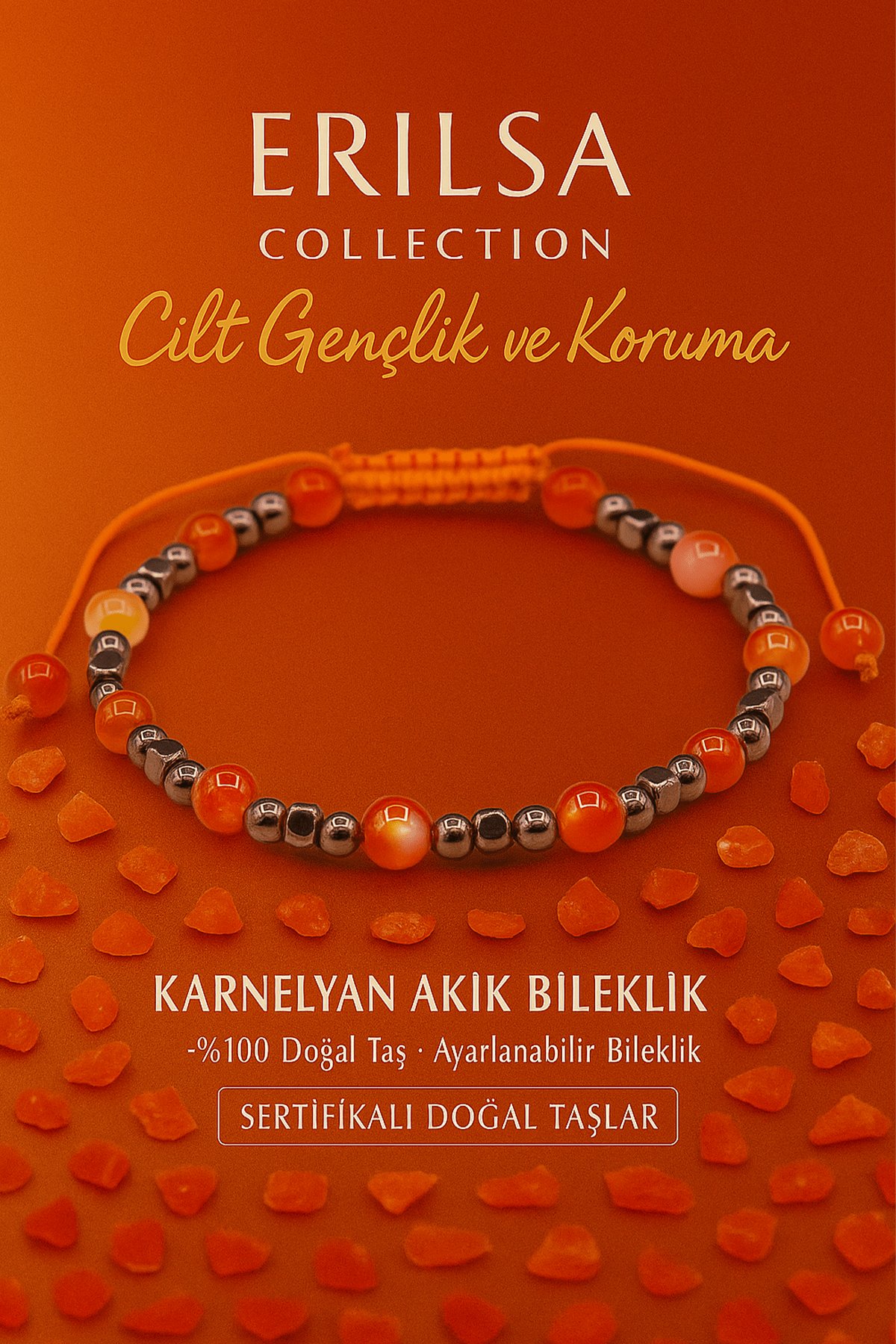 Sertifikalı Cilt Gençlik ve Cilt Güzelliği Bilekliği - Karnelyan Akik ve Terahertz Taşı