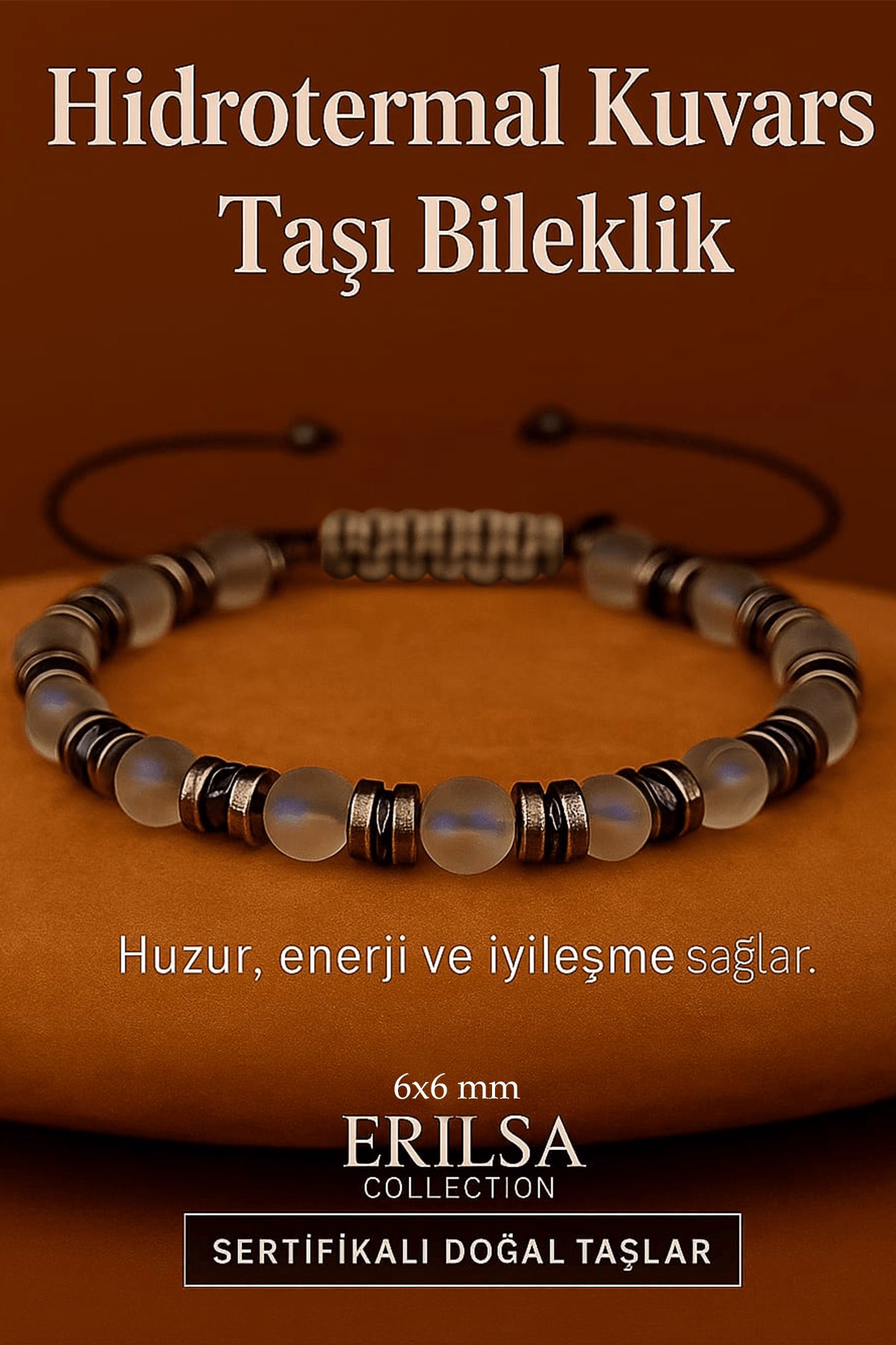 Sertifikalı Hidrotermal Kuvars Taşı Bileklik 8x8 mm – Huzur, Enerji ve Yenilenme Taşı
