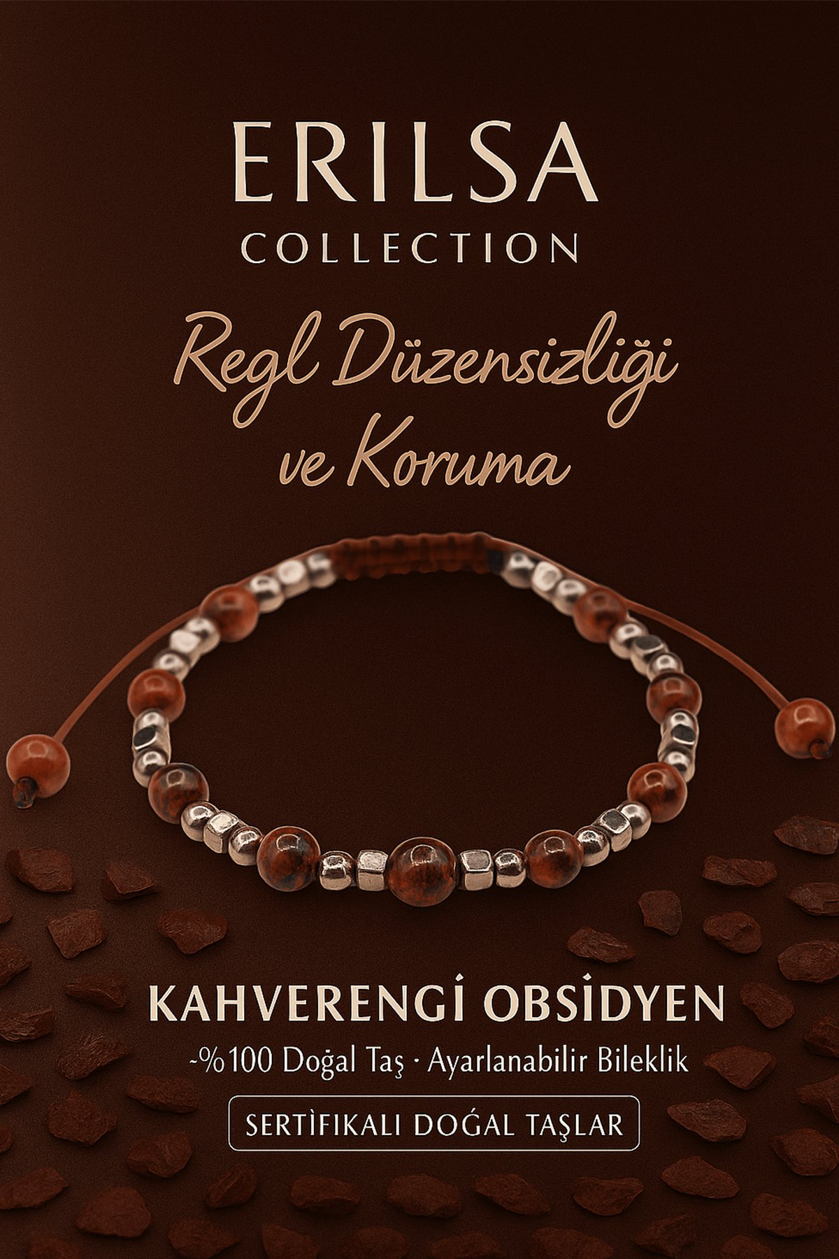 Sertifikalı Regl Dengesi ve Koruma Bilekliği – Kahverengi Obsidyen Terahertz Taşı – 6 mm Doğal Taş